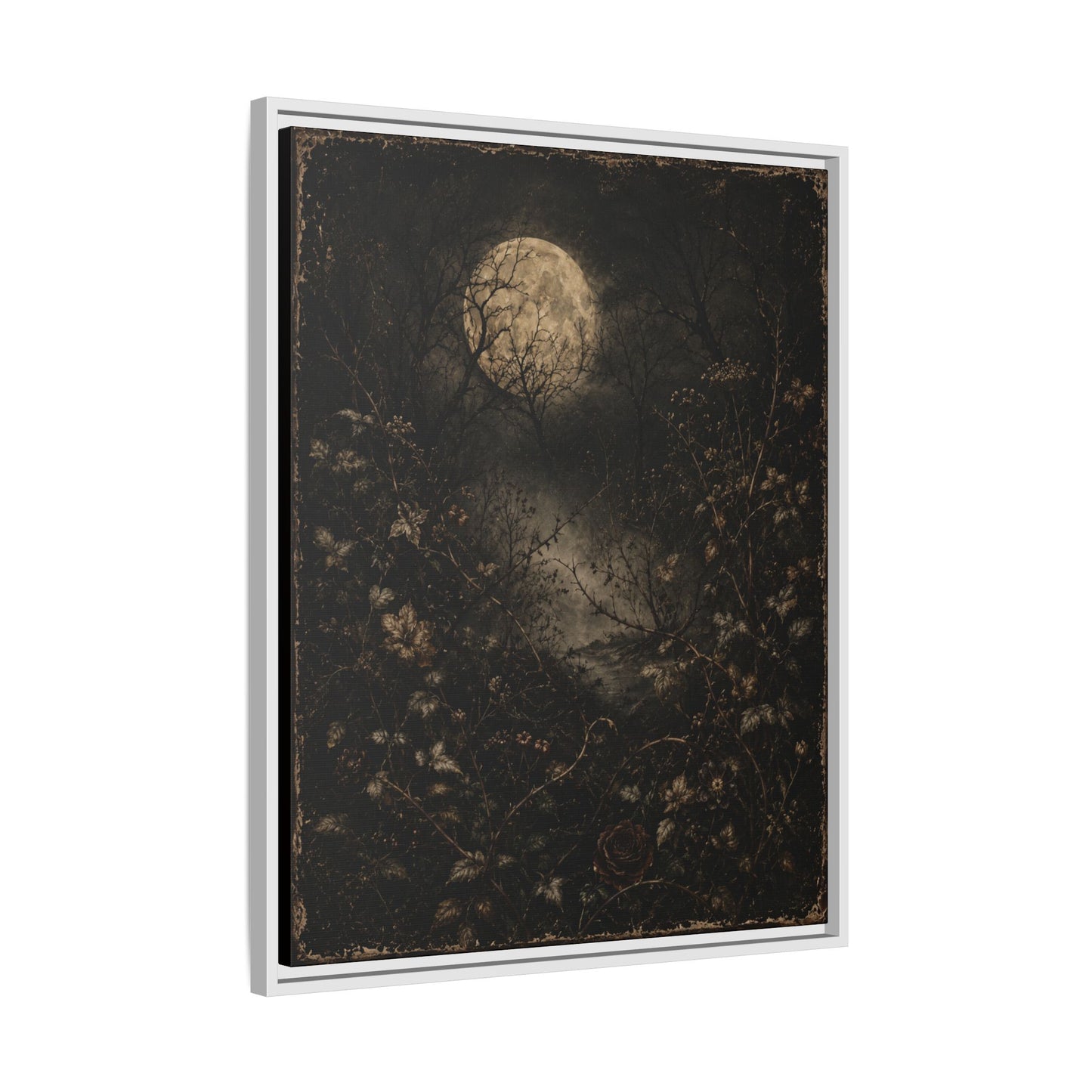 Framed Matte Canvas Art — Moonlit Forest Landscape