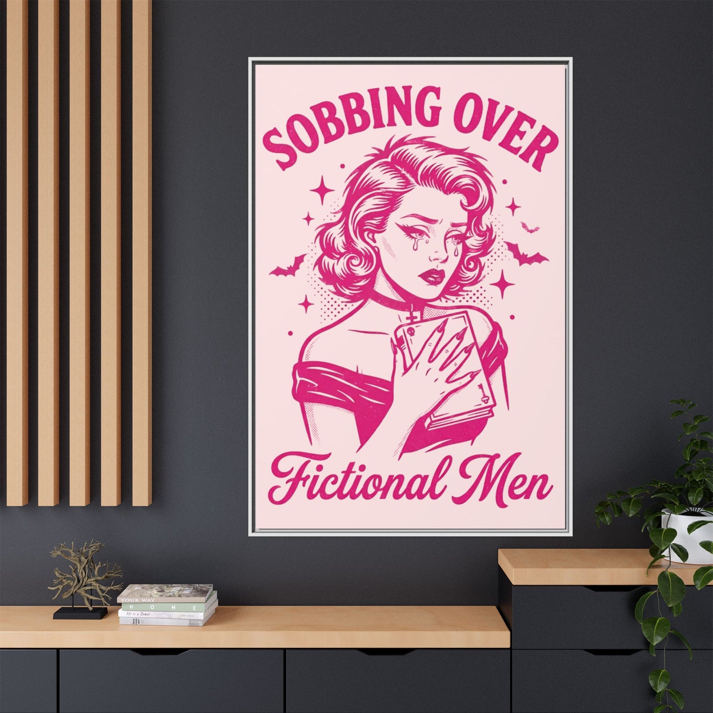 Framed Canvas Print — “Sobbing Over Fictional Men” Retro Pop Art