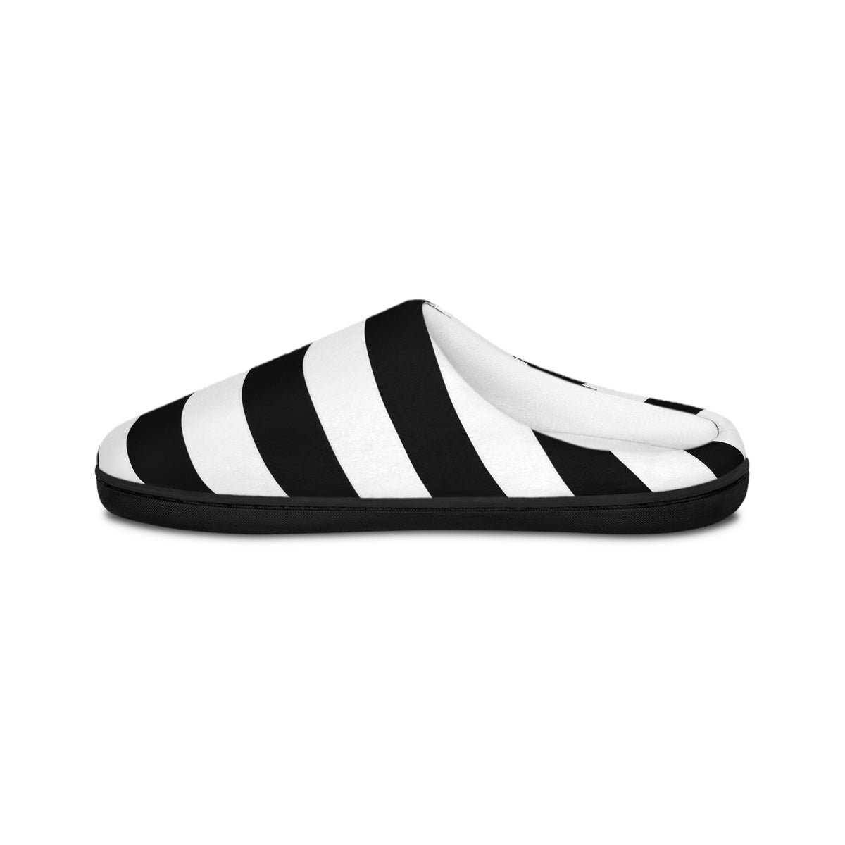Black White Striped Men’s Slippers, Gothic House Shoes, Cozy Indoor Slippers, Alternative Goth Gift for Him, Soft Fleece Shoes