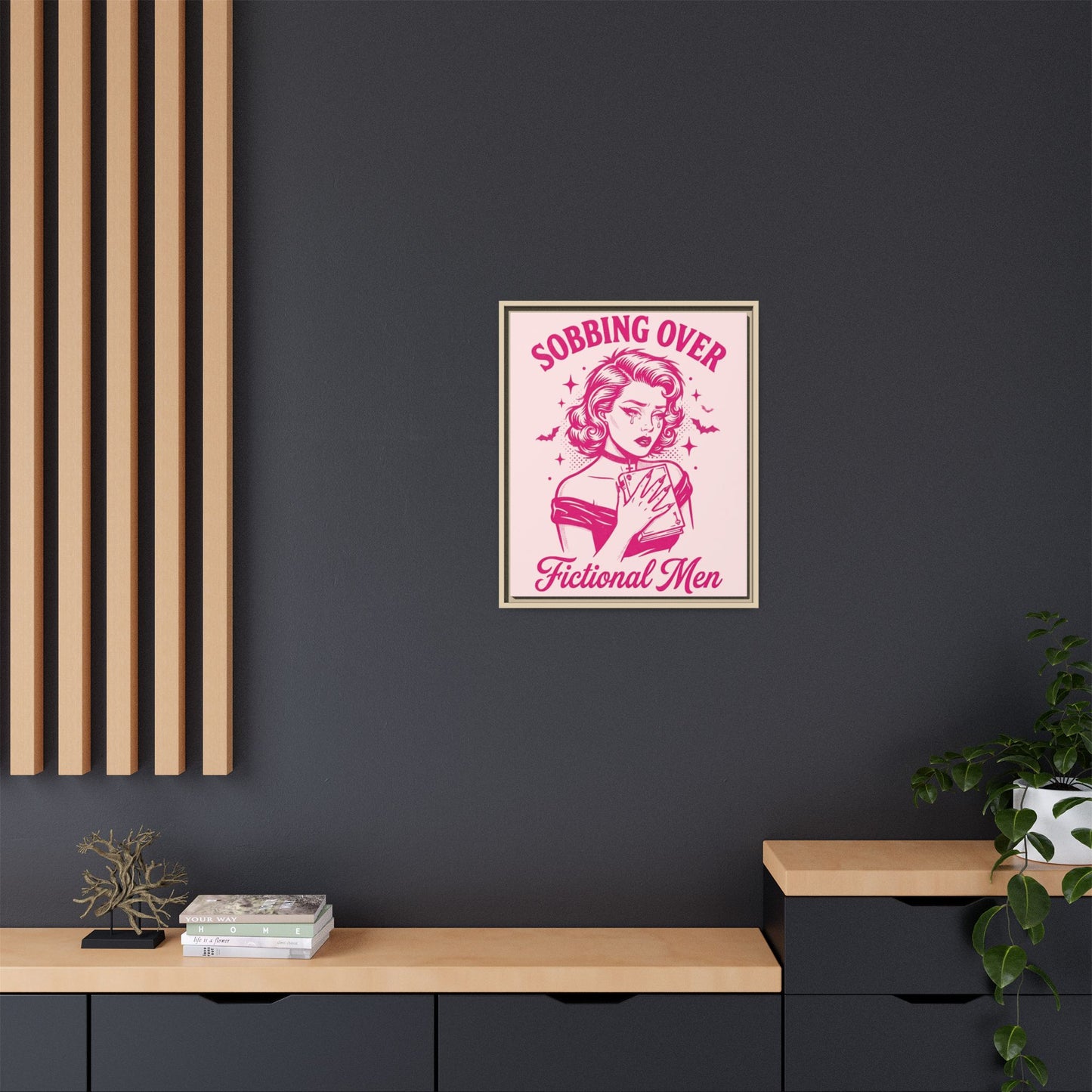 Framed Canvas Print — “Sobbing Over Fictional Men” Retro Pop Art