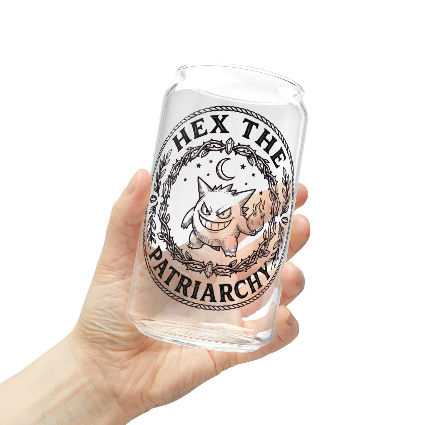 Ghost Halloween Hex the Patriarchy 16oz Glass Sipper Witch Vibe Drinkware with and without lid