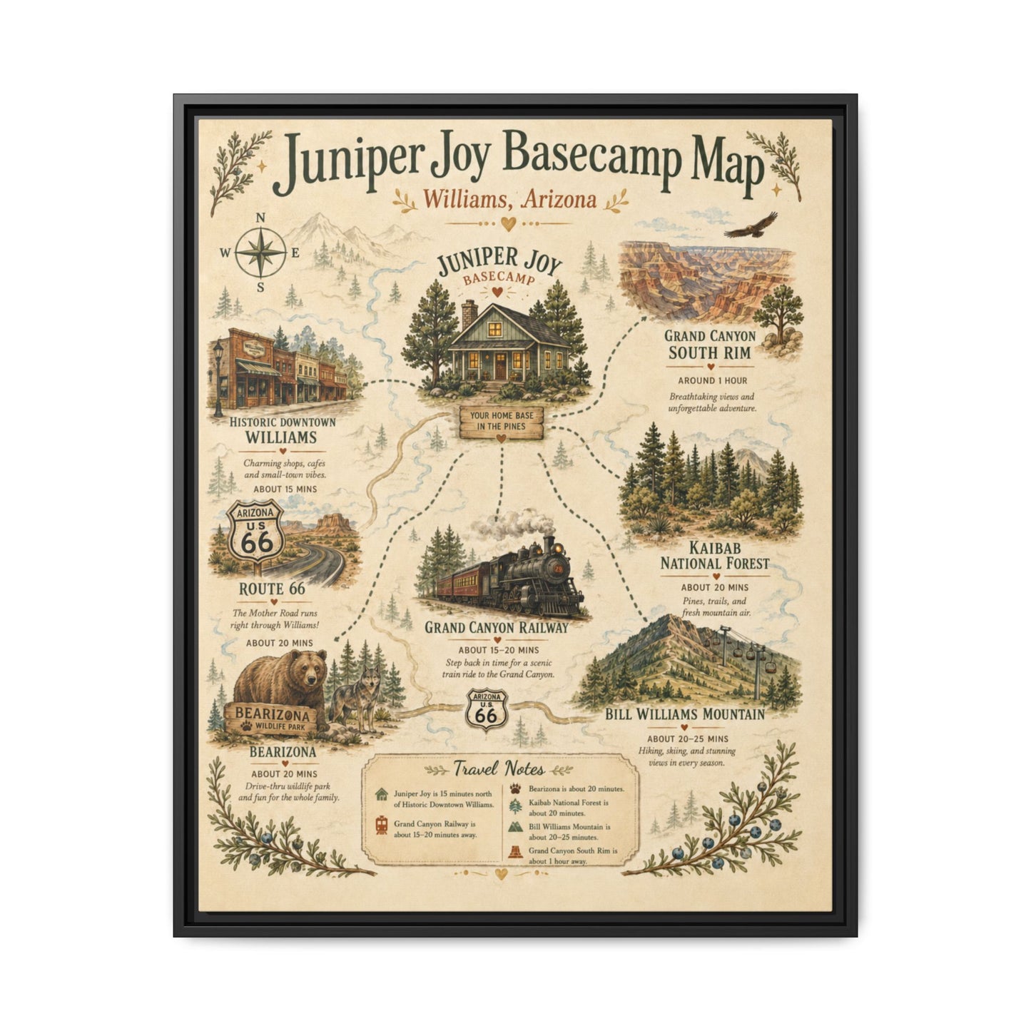 Juniper Joy Basecamp Map Framed Canvas Print