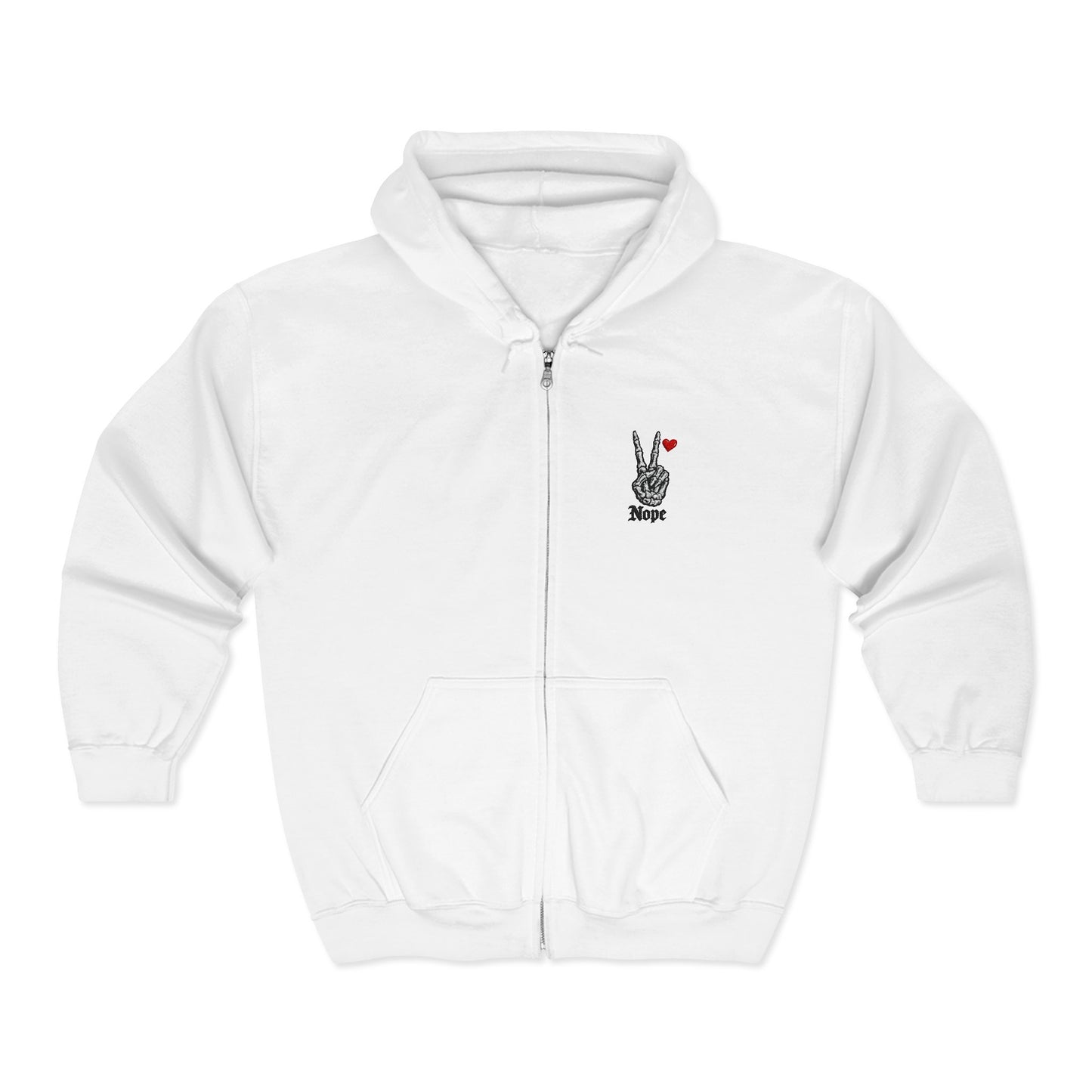 Peace Rabbit Zip Hoodie — Cute Bunny Giving Peace Sign with Tiny Red Heart