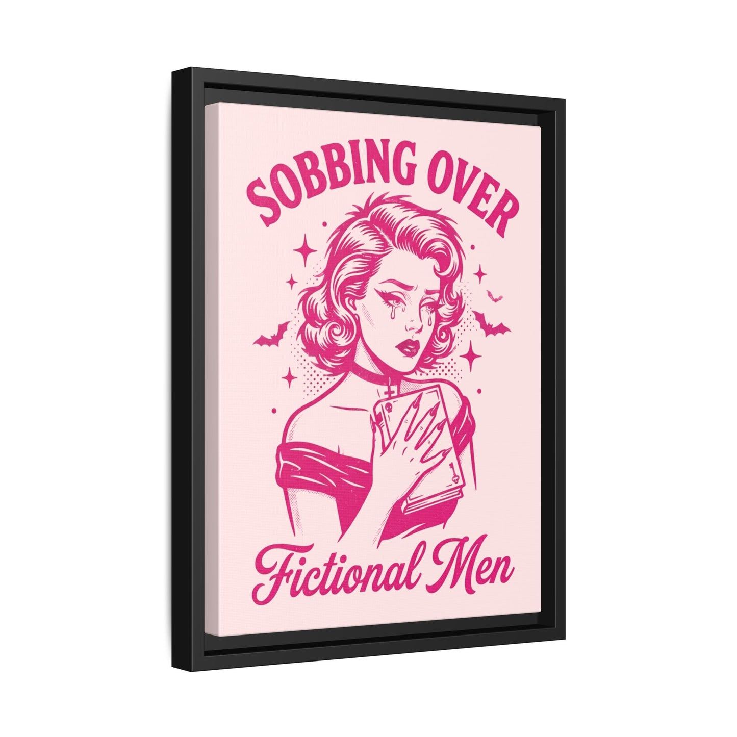 Framed Canvas Print — “Sobbing Over Fictional Men” Retro Pop Art