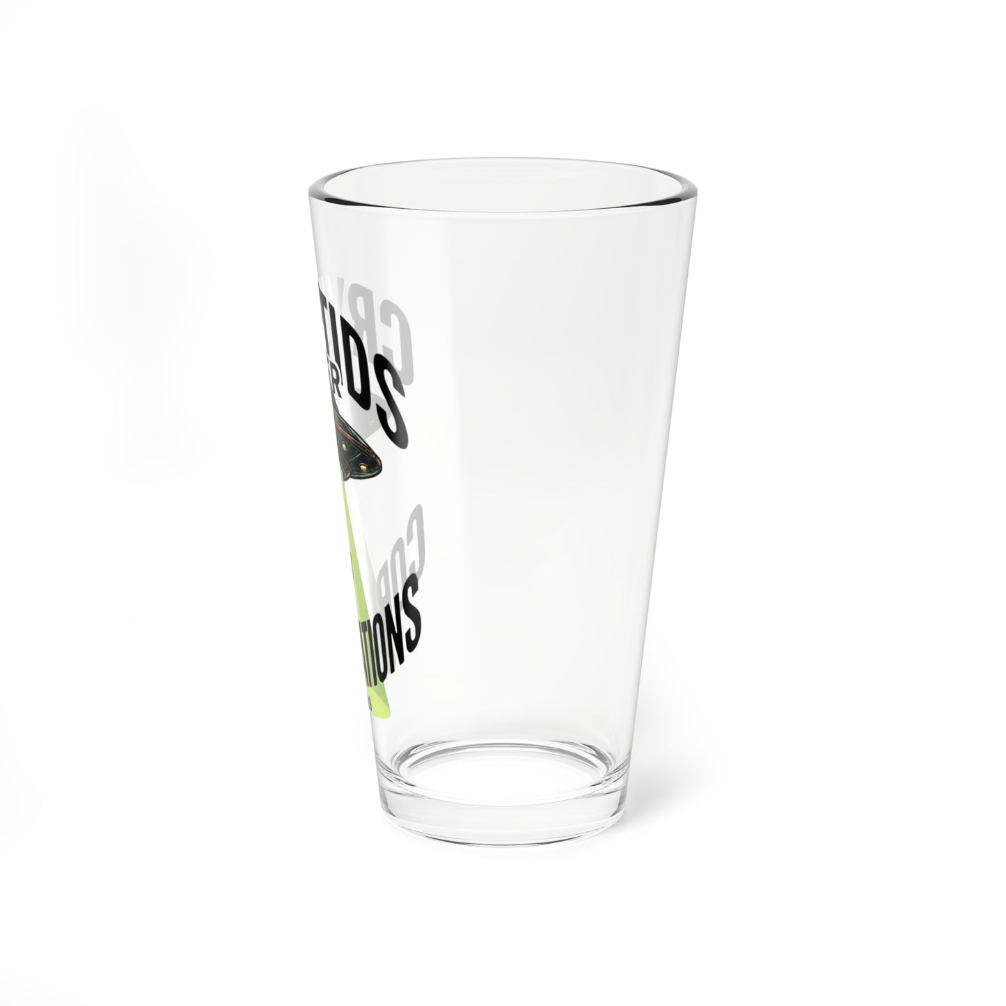Cryptids Over Corporations Alien Pint Glass | UFO Beer Glass | Funny Alien Gift | Sci-Fi Bar Glass | Cow Abduction Glass | 16oz Beer Pint