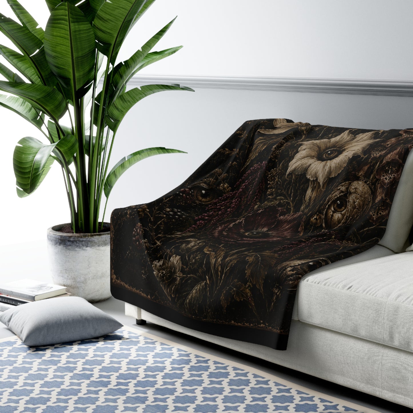 Sherpa Blanket — Dark Vintage Floral Bouquet Plush Throw