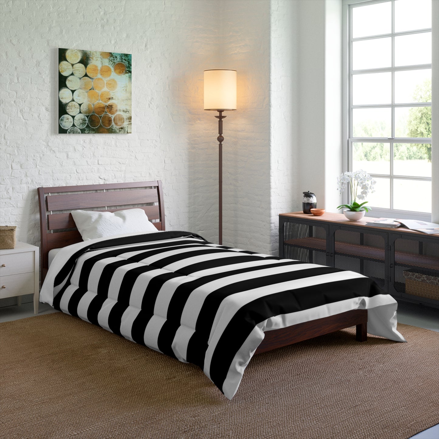 Black White Striped Comforter, Gothic Bedding, Modern Stripe Bedspread, Alternative Bedroom Decor, Monochrome Goth Comforter