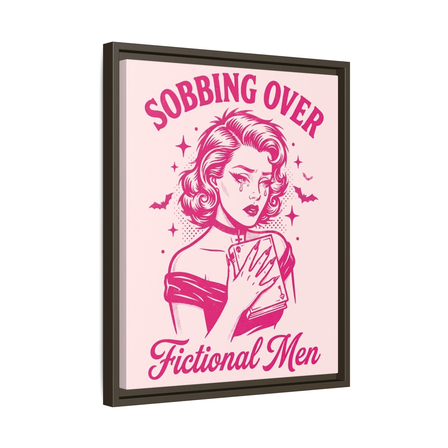 Framed Canvas Print — “Sobbing Over Fictional Men” Retro Pop Art