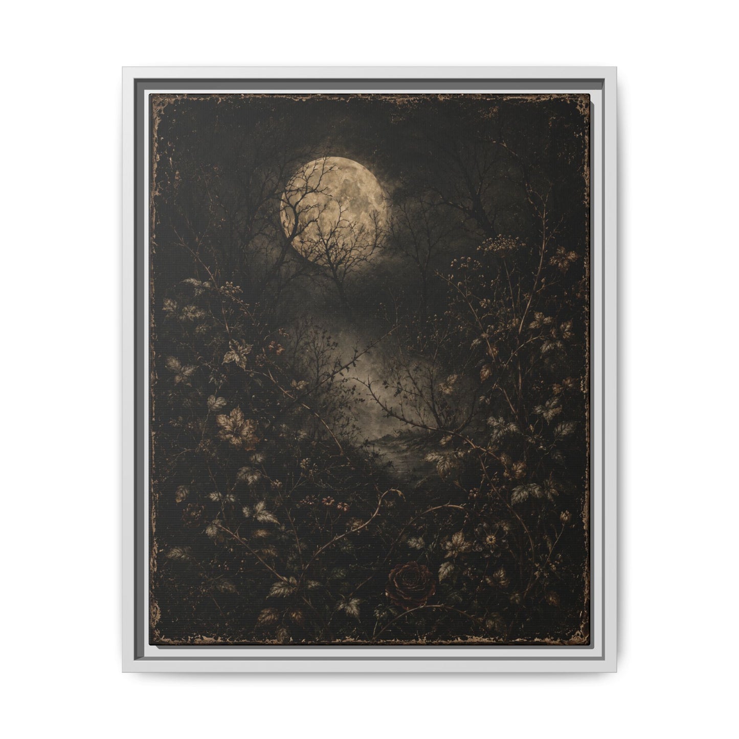 Framed Matte Canvas Art — Moonlit Forest Landscape