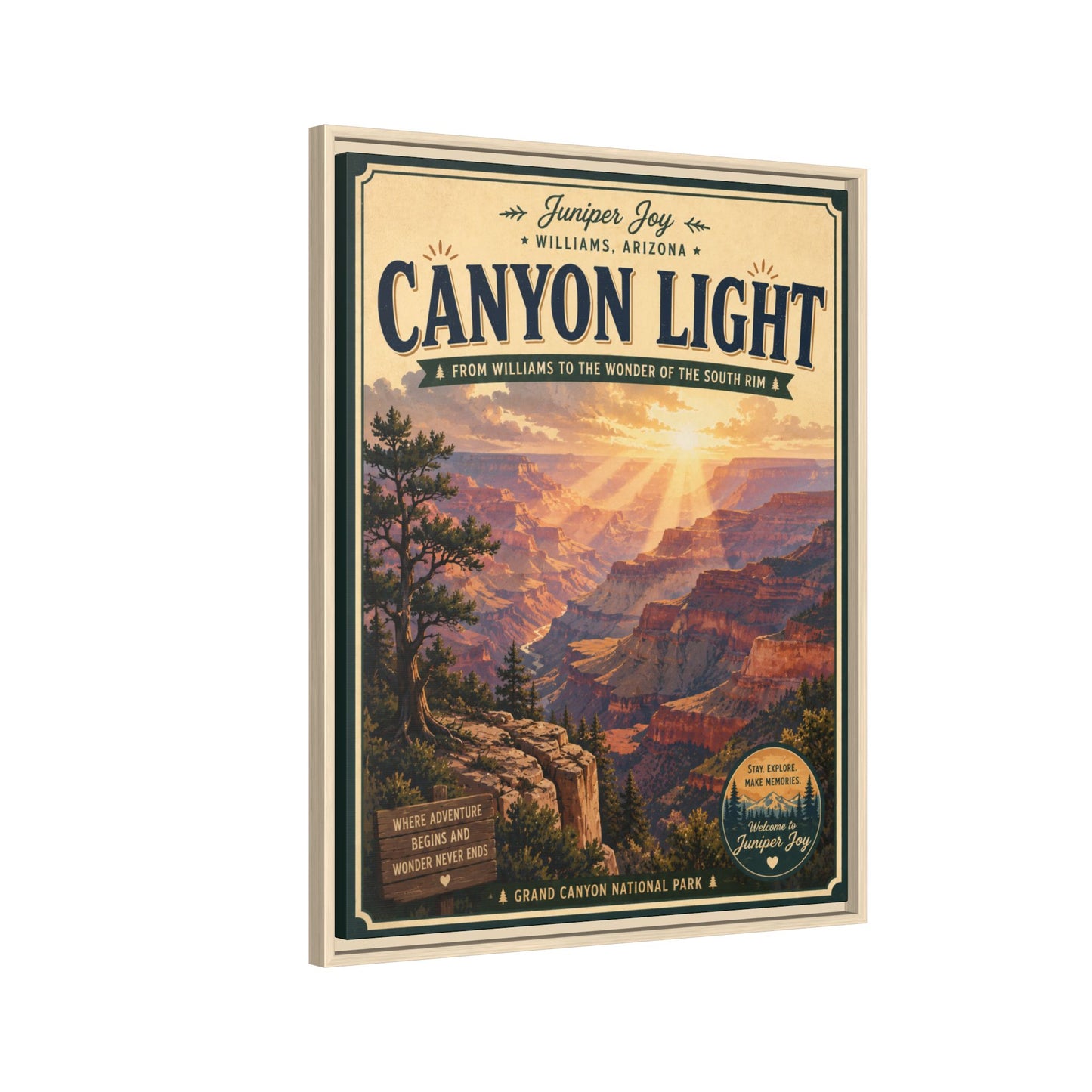 Canyon Light Framed Canvas Art — Vintage National Park Travel Poster