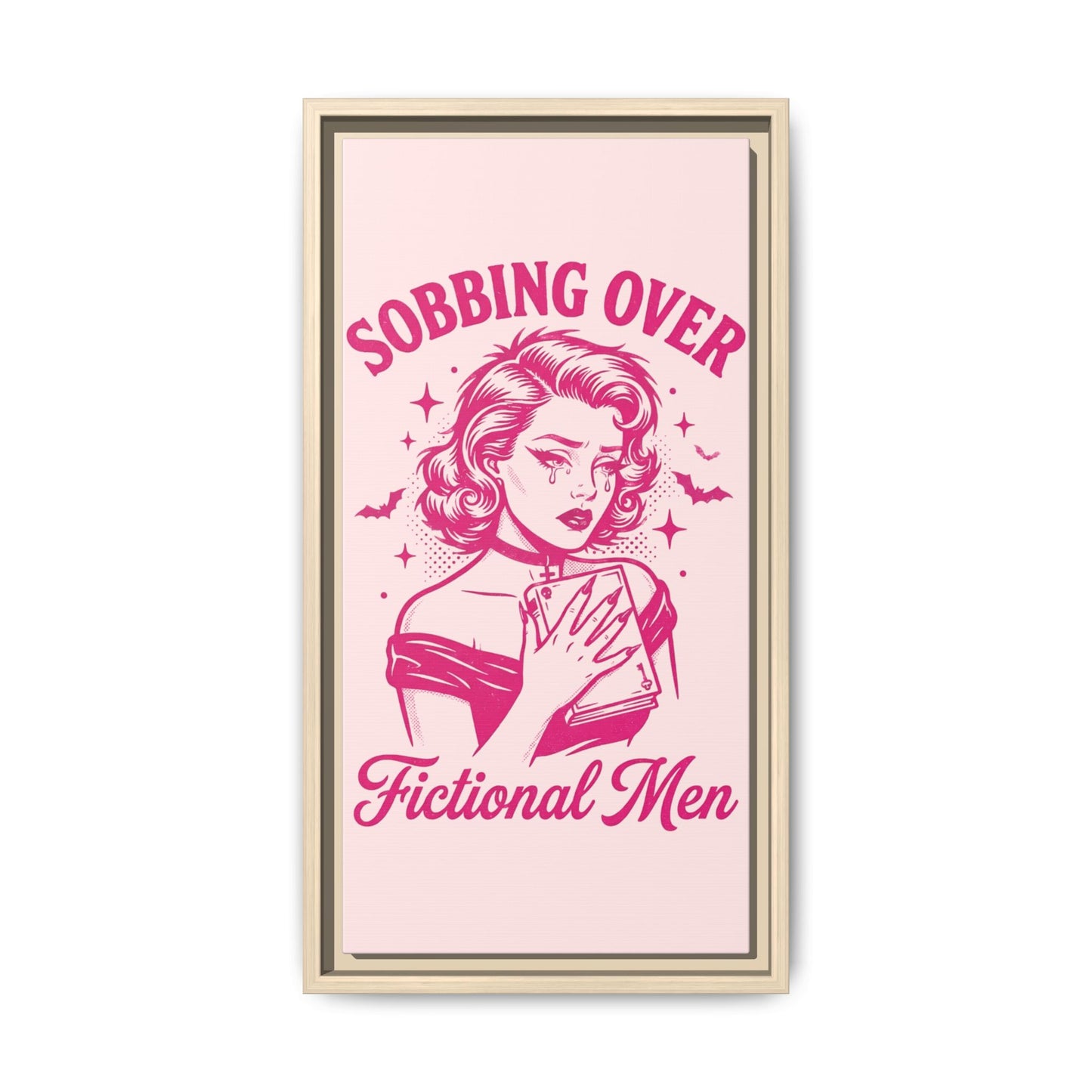 Framed Canvas Print — “Sobbing Over Fictional Men” Retro Pop Art