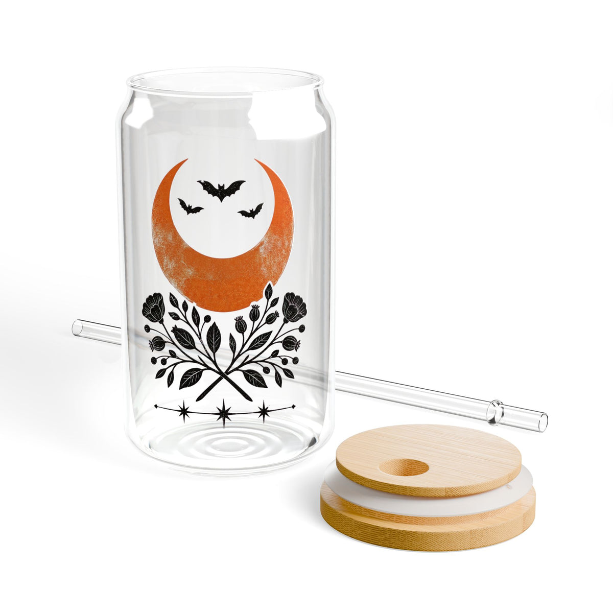 Sipper Glass - Crescent Moon & Botanicals 16oz Tumbler with Straw