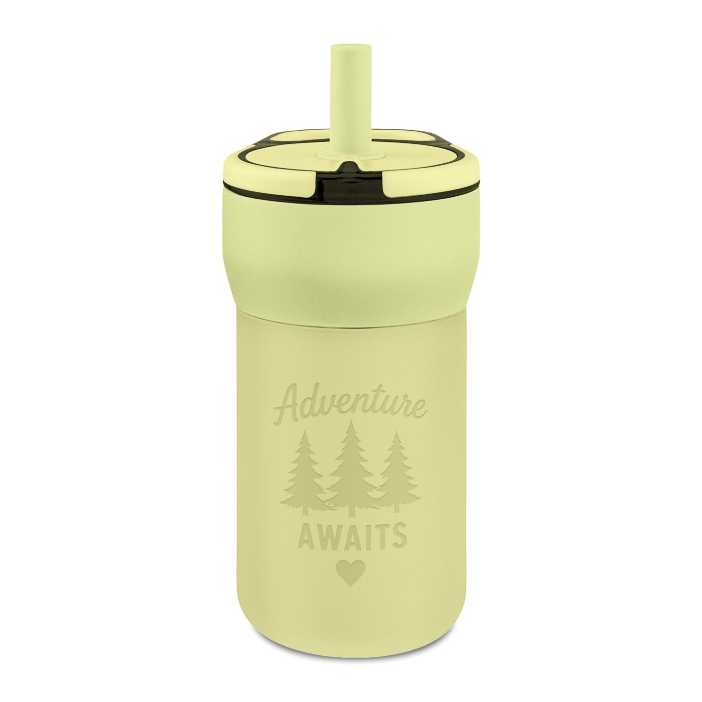 12oz Kids Straw Tumbler — 'Adventure Awaits' Engraved Leakproof Cup