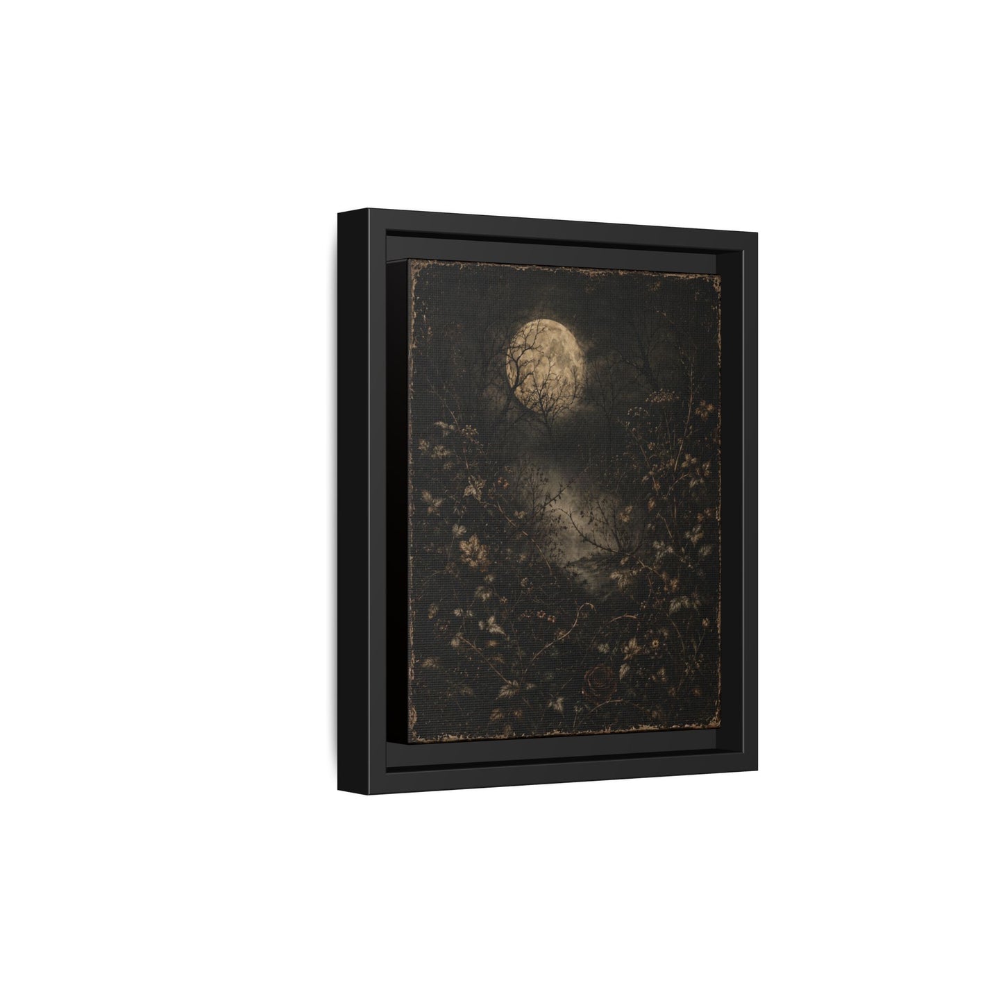 Framed Matte Canvas Art — Moonlit Forest Landscape