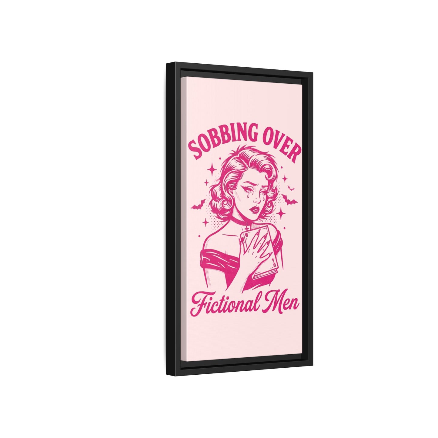 Framed Canvas Print — “Sobbing Over Fictional Men” Retro Pop Art