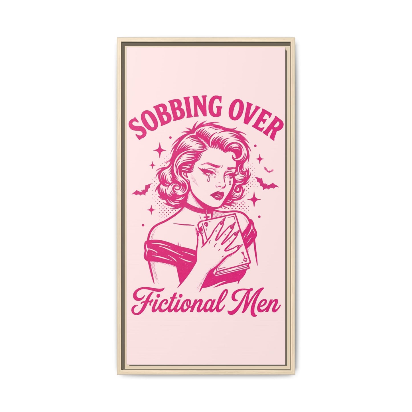 Framed Canvas Print — “Sobbing Over Fictional Men” Retro Pop Art
