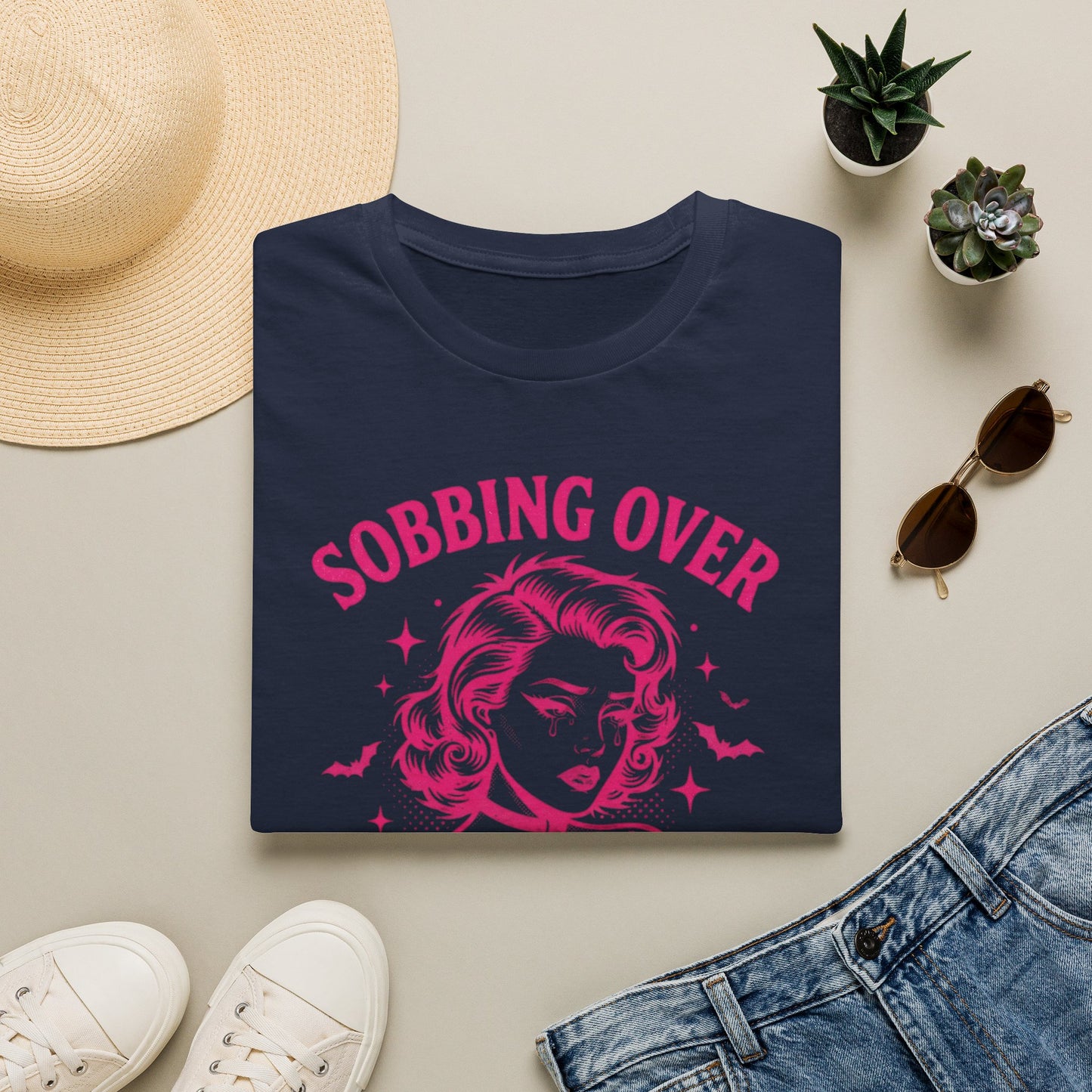 T-Shirt — "Sobbing Over Fictional Men" Retro Pop Art Tee