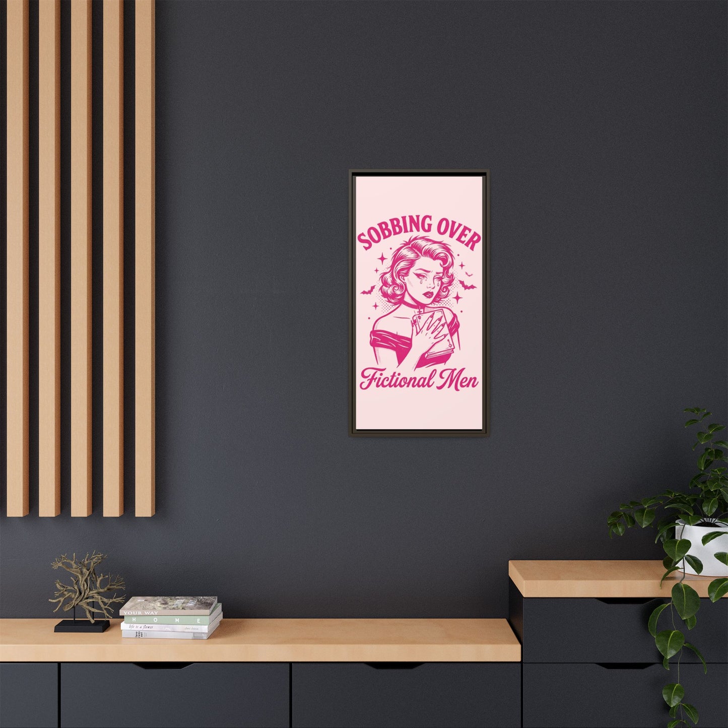 Framed Canvas Print — “Sobbing Over Fictional Men” Retro Pop Art