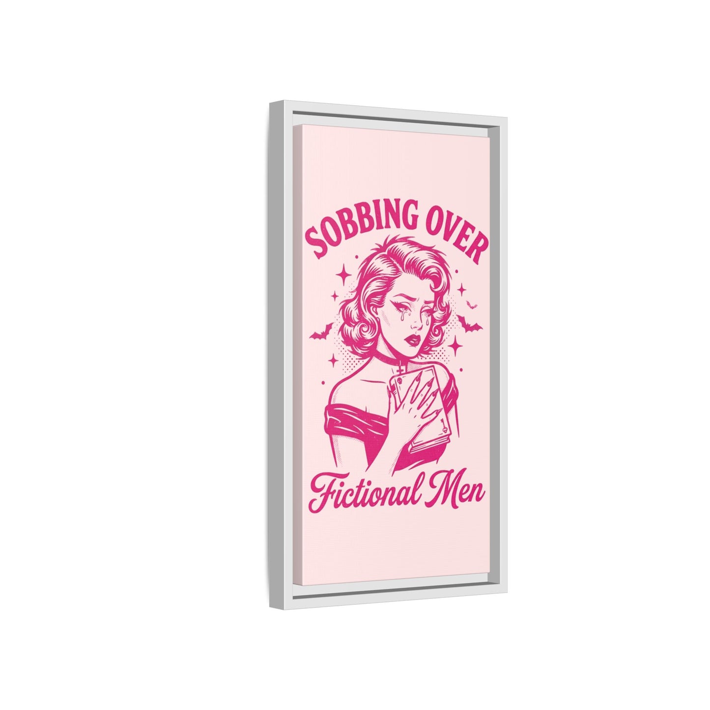 Framed Canvas Print — “Sobbing Over Fictional Men” Retro Pop Art