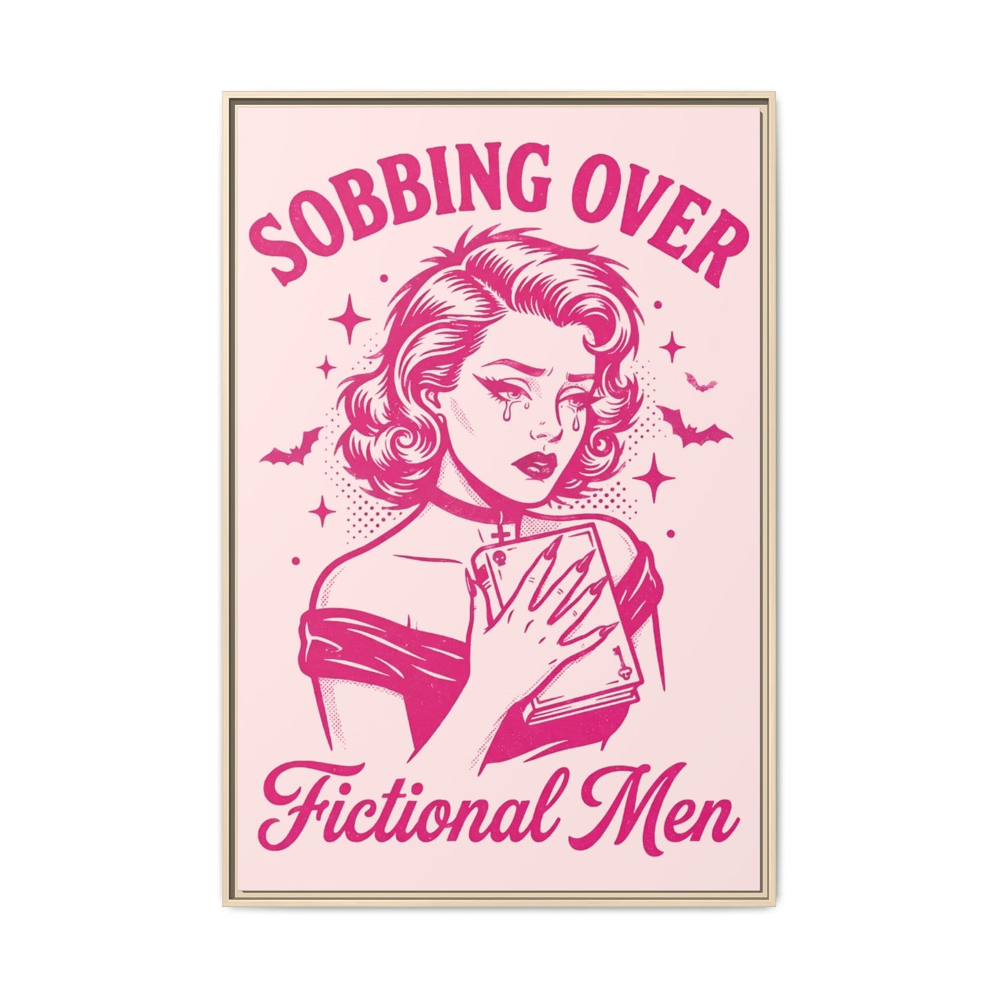 Framed Canvas Print — “Sobbing Over Fictional Men” Retro Pop Art