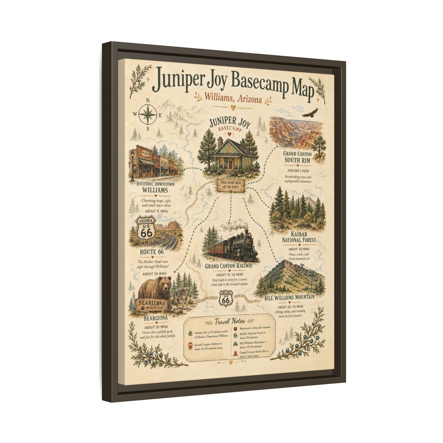 Juniper Joy Basecamp Map Framed Canvas Print