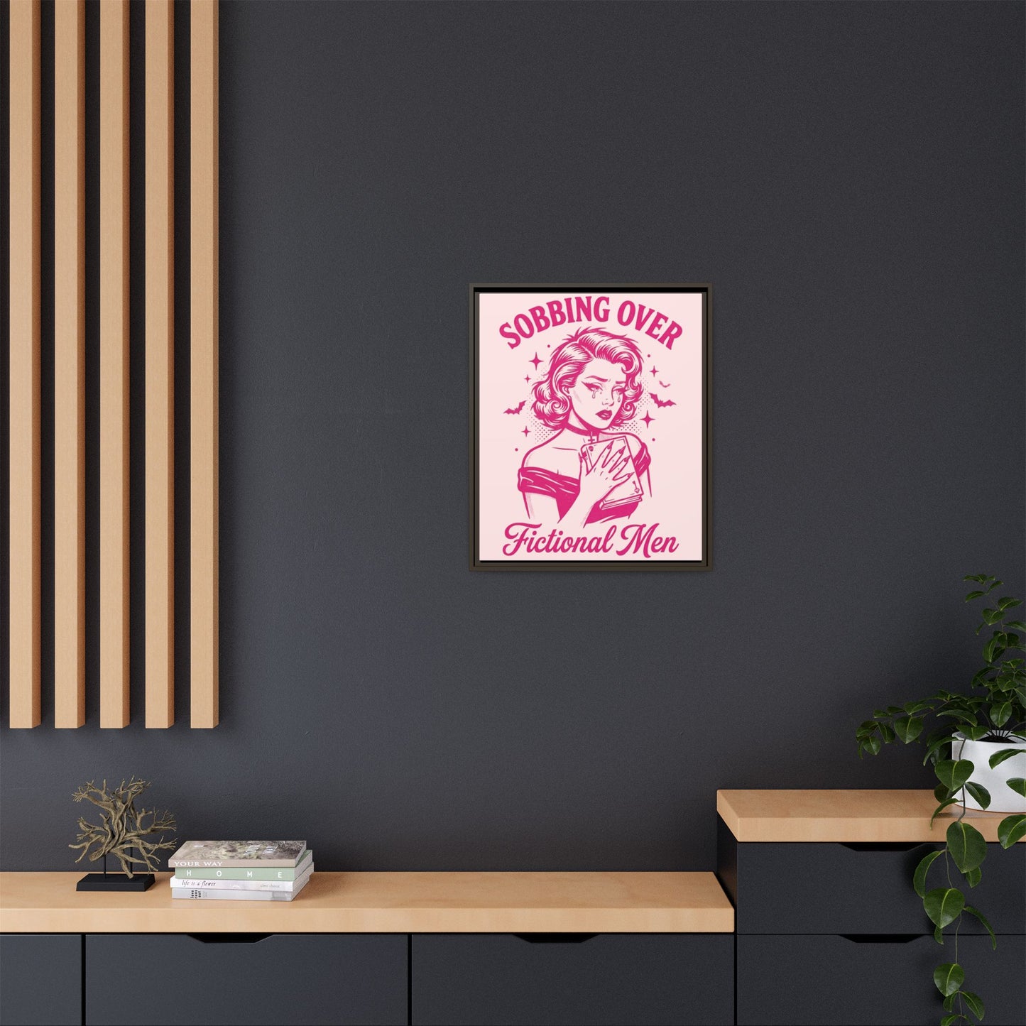 Framed Canvas Print — “Sobbing Over Fictional Men” Retro Pop Art