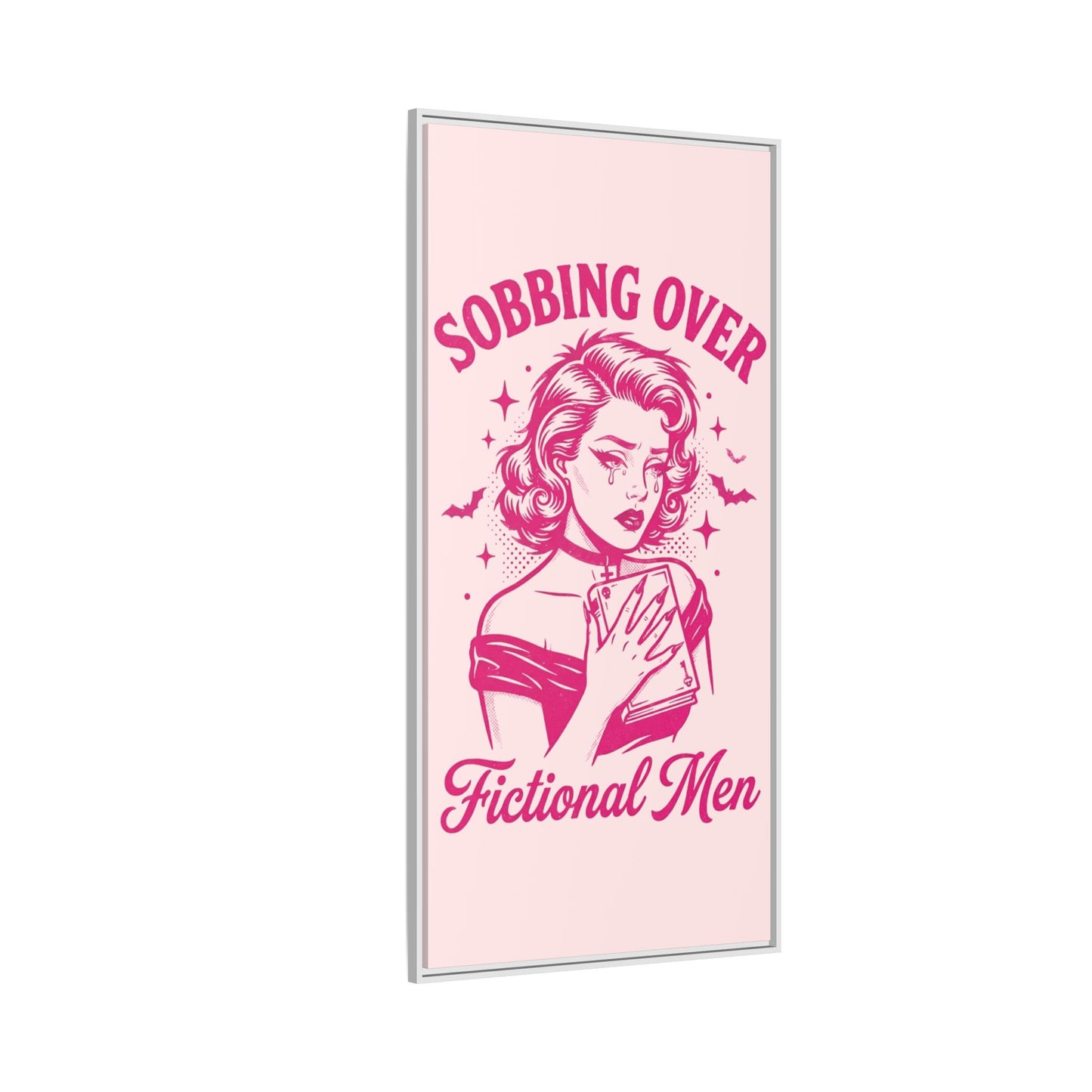 Framed Canvas Print — “Sobbing Over Fictional Men” Retro Pop Art