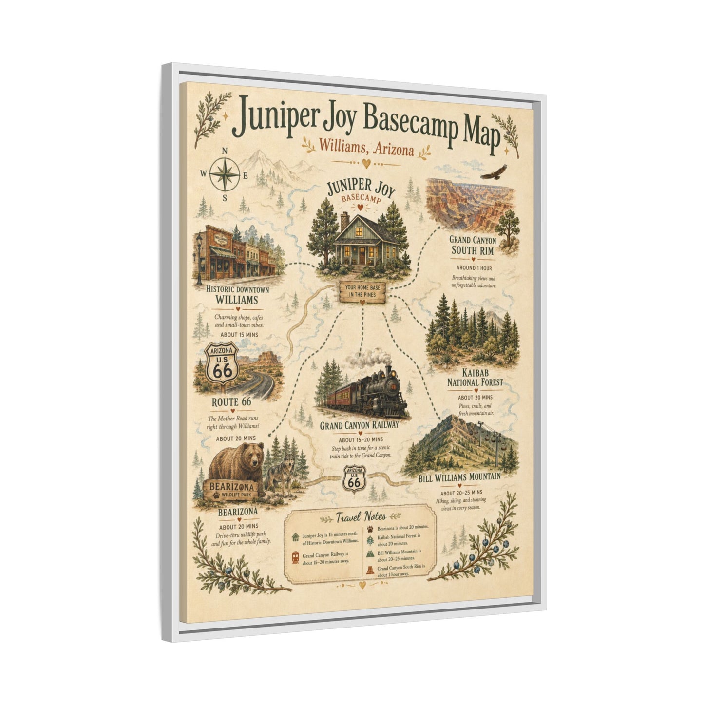 Juniper Joy Basecamp Map Framed Canvas Print