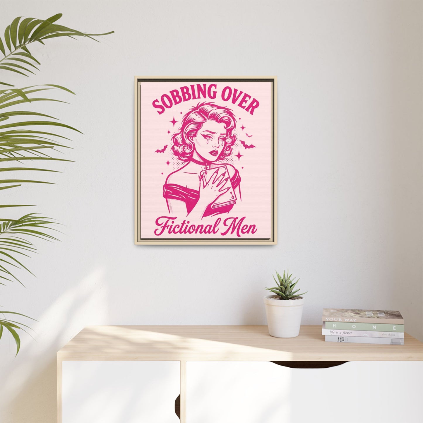 Framed Canvas Print — “Sobbing Over Fictional Men” Retro Pop Art