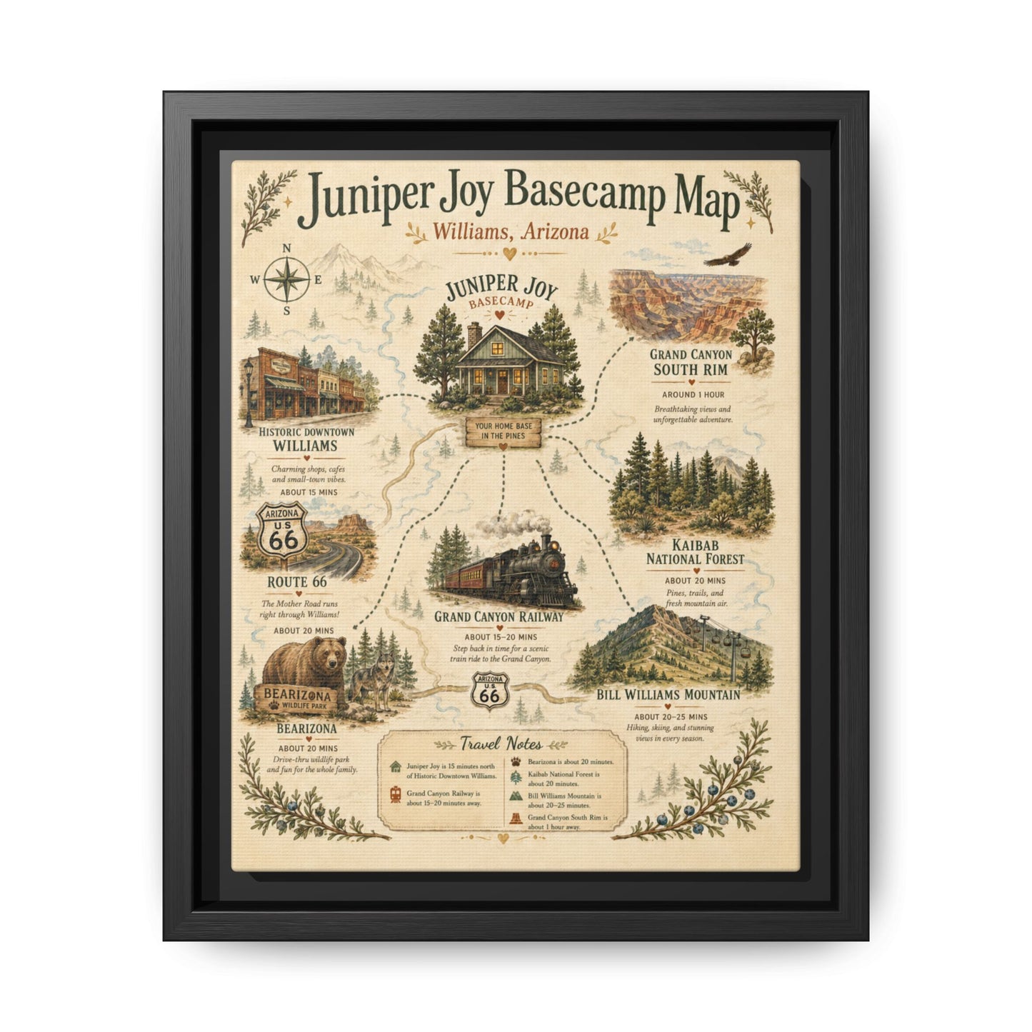 Juniper Joy Basecamp Map Framed Canvas Print