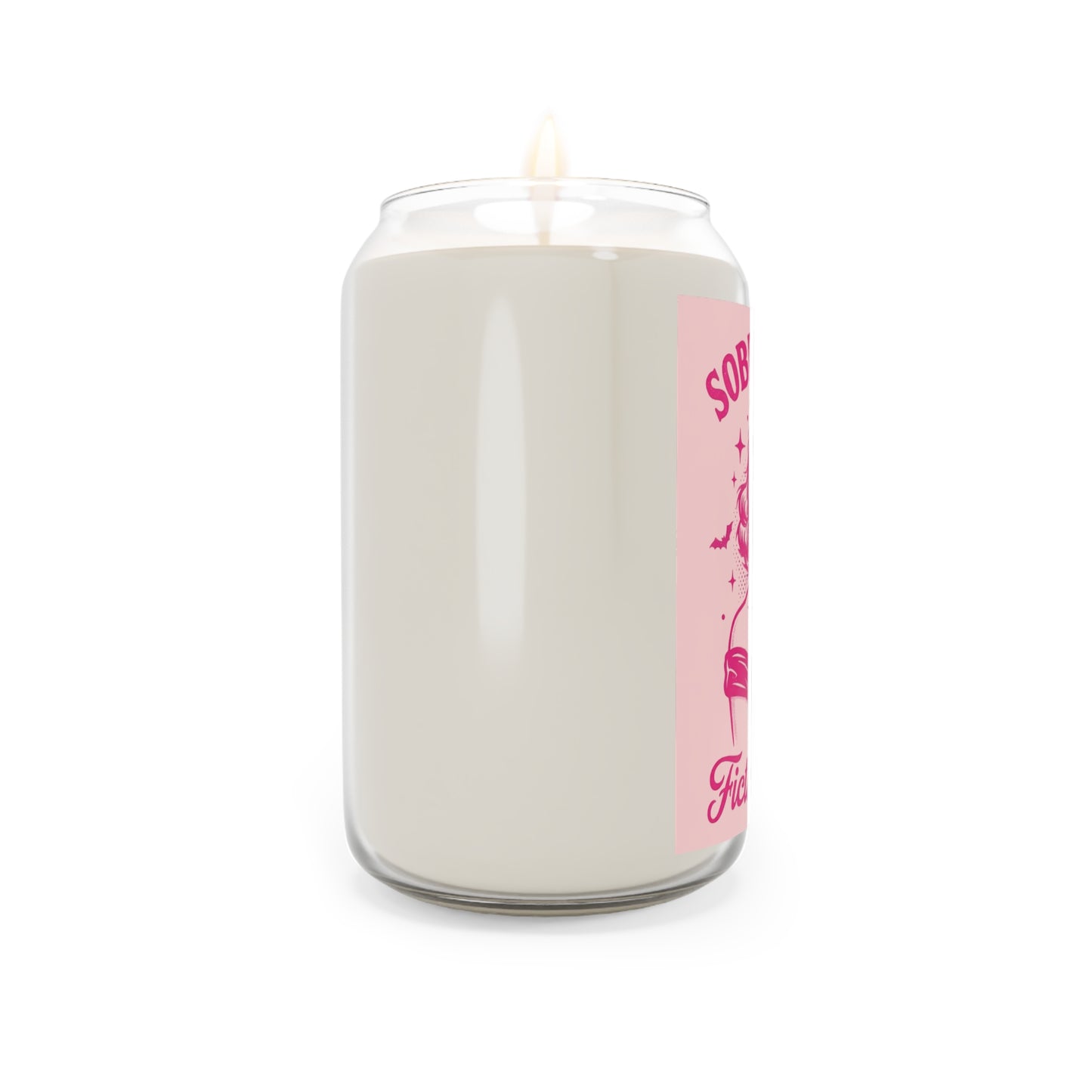 Scented Soy Candle — "Sobbing Over Fictional Men" Pink Retro Design, 13.75 oz