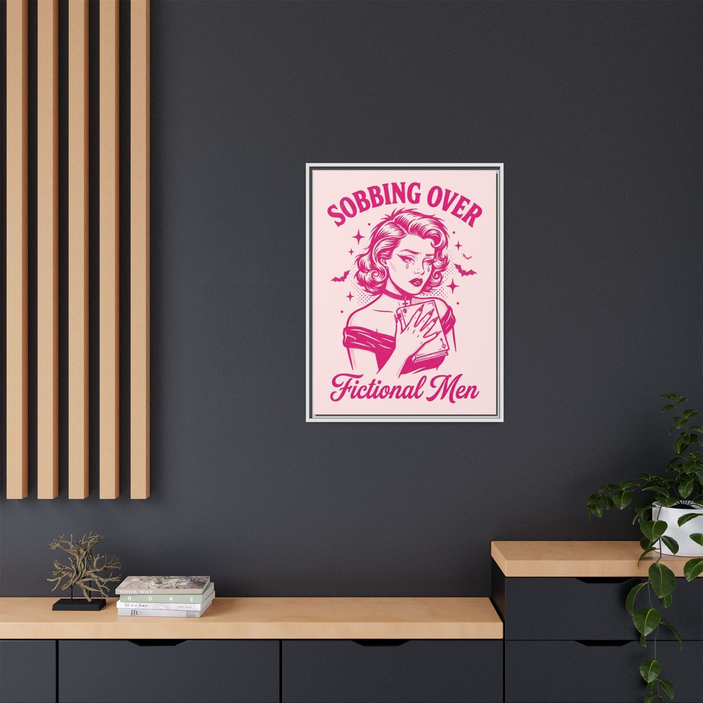 Framed Canvas Print — “Sobbing Over Fictional Men” Retro Pop Art