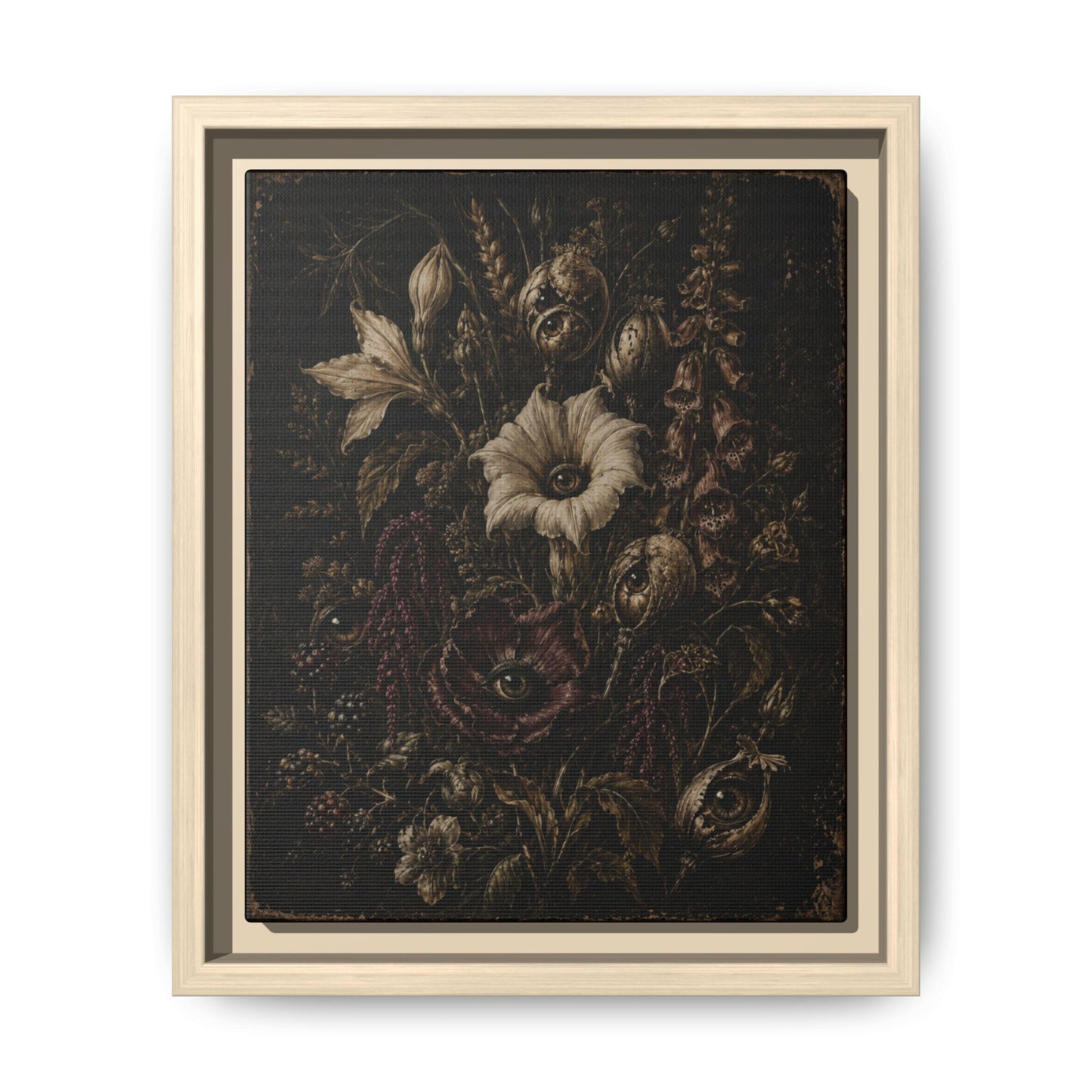 Framed Matte Canvas Print — Vintage Dark Floral Art