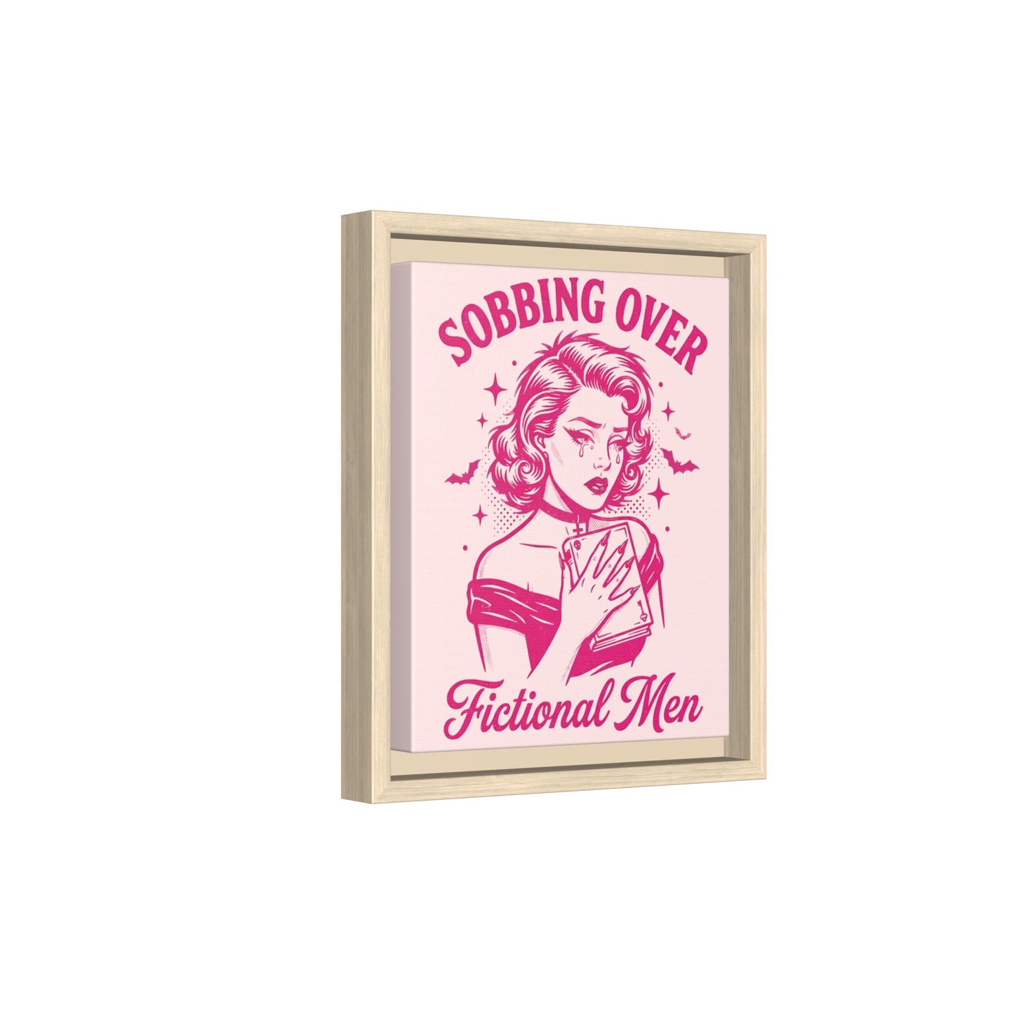 Framed Canvas Print — “Sobbing Over Fictional Men” Retro Pop Art