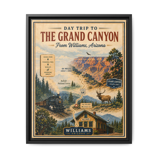 Grand Canyon Travel Poster Matte Canvas Framed Print — "Day Trip to The Grand Canyon"