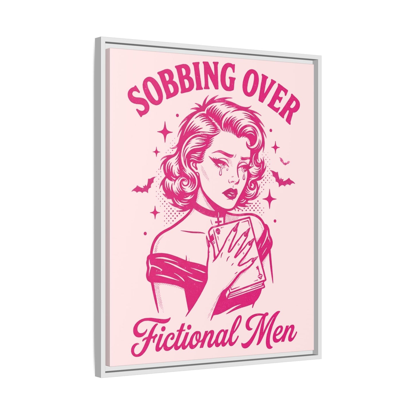 Framed Canvas Print — “Sobbing Over Fictional Men” Retro Pop Art