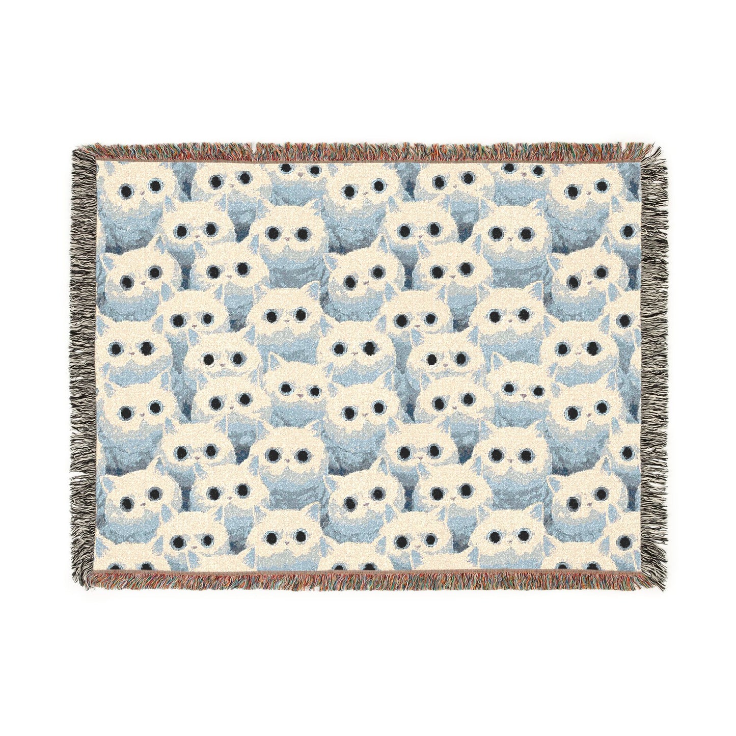 White Cat Woven Blanket — Cute Fluffy Cat Throw for Cat Lovers & Kawaii Cottagecore Decor