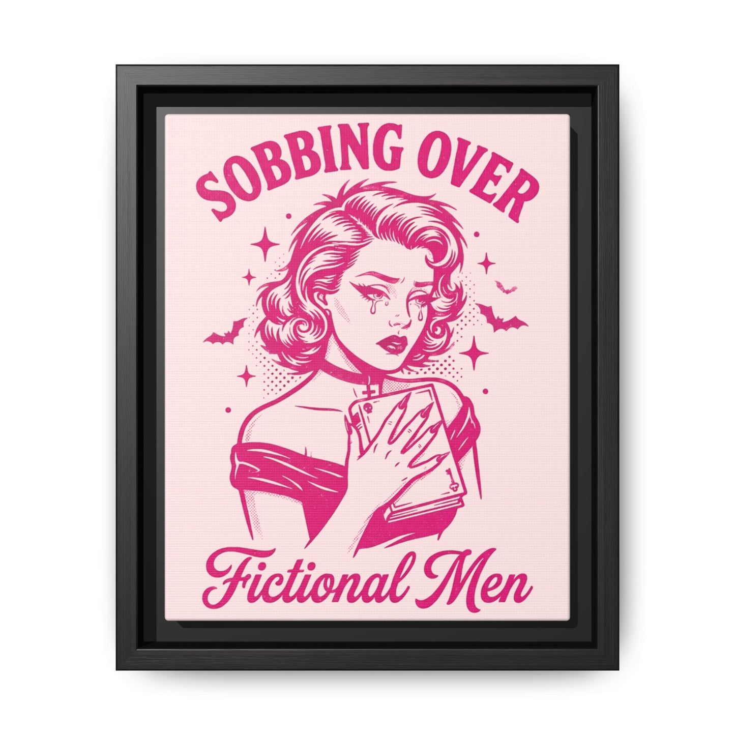Framed Canvas Print — “Sobbing Over Fictional Men” Retro Pop Art