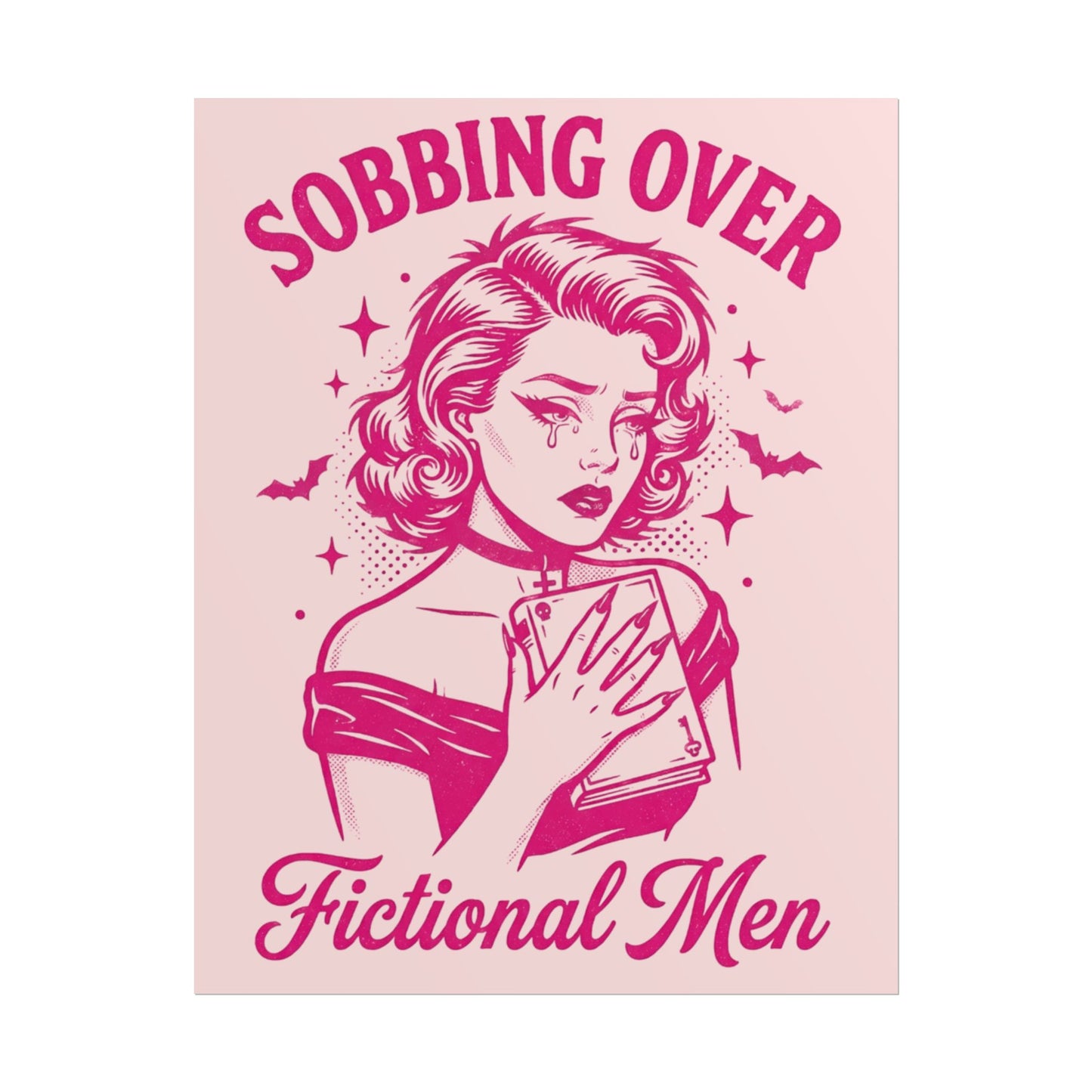 Rolled Poster — Sobbing Over Fictional Men Retro Pop Art Bookish Wall Art