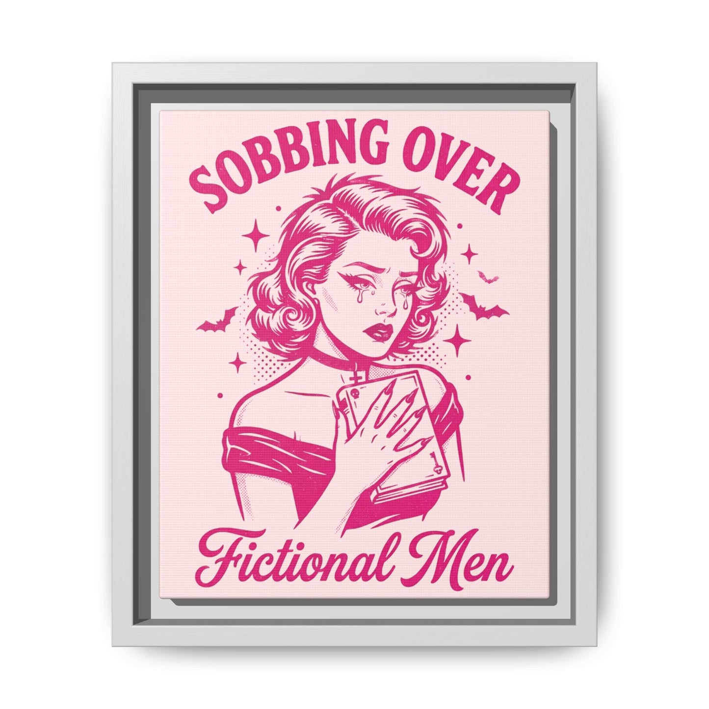 Framed Canvas Print — “Sobbing Over Fictional Men” Retro Pop Art