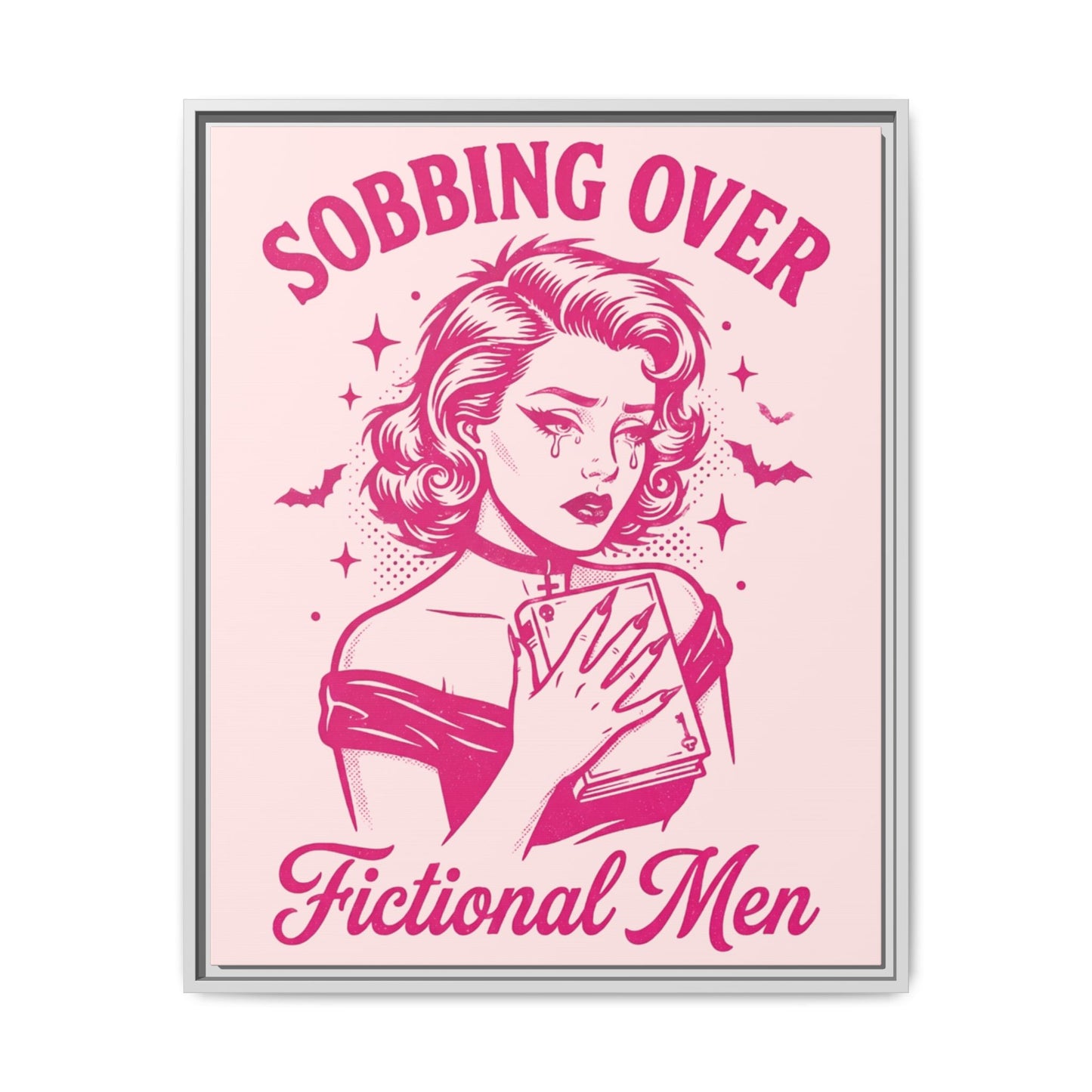 Framed Canvas Print — “Sobbing Over Fictional Men” Retro Pop Art