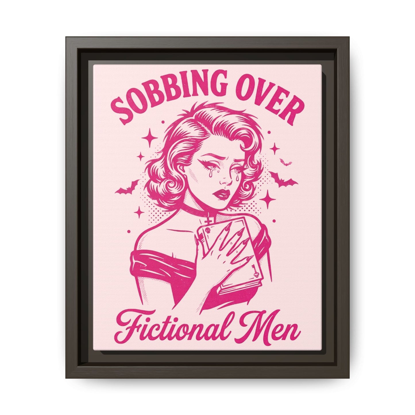 Framed Canvas Print — “Sobbing Over Fictional Men” Retro Pop Art