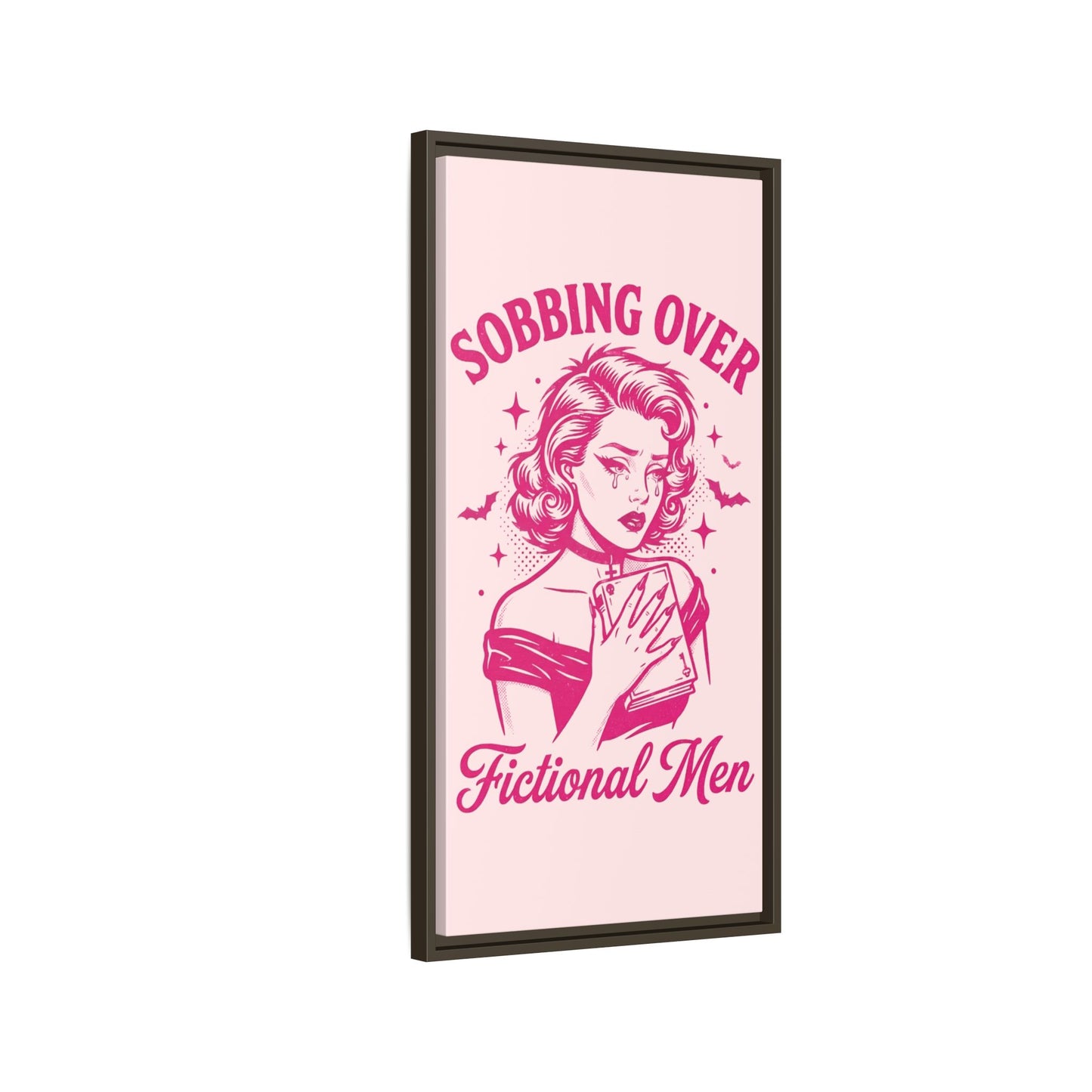 Framed Canvas Print — “Sobbing Over Fictional Men” Retro Pop Art