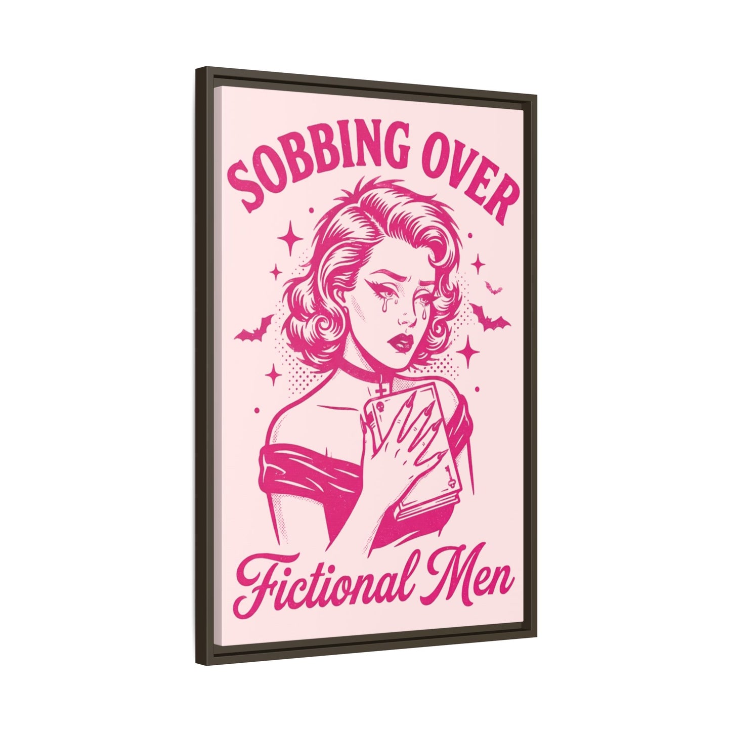 Framed Canvas Print — “Sobbing Over Fictional Men” Retro Pop Art