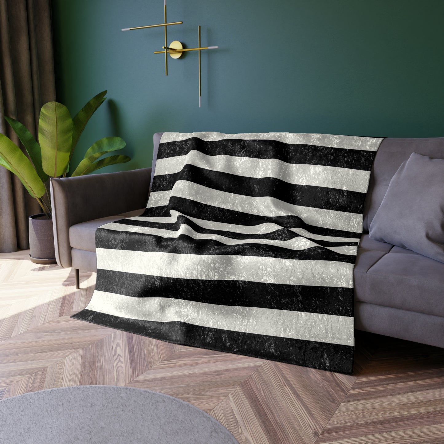 Black & Silver Striped Velvet Throw Blanket, Gothic Home Decor, Modern Stripe Couch Throw, Luxe Crushed Velvet Blanket 50x60