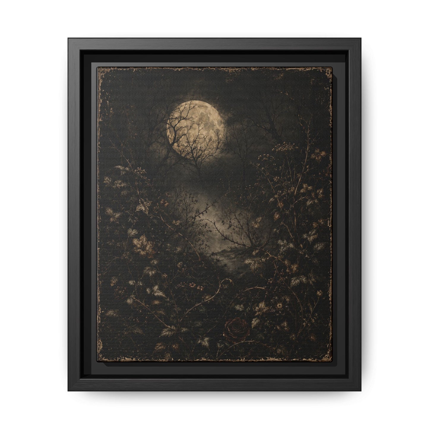 Framed Matte Canvas Art — Moonlit Forest Landscape