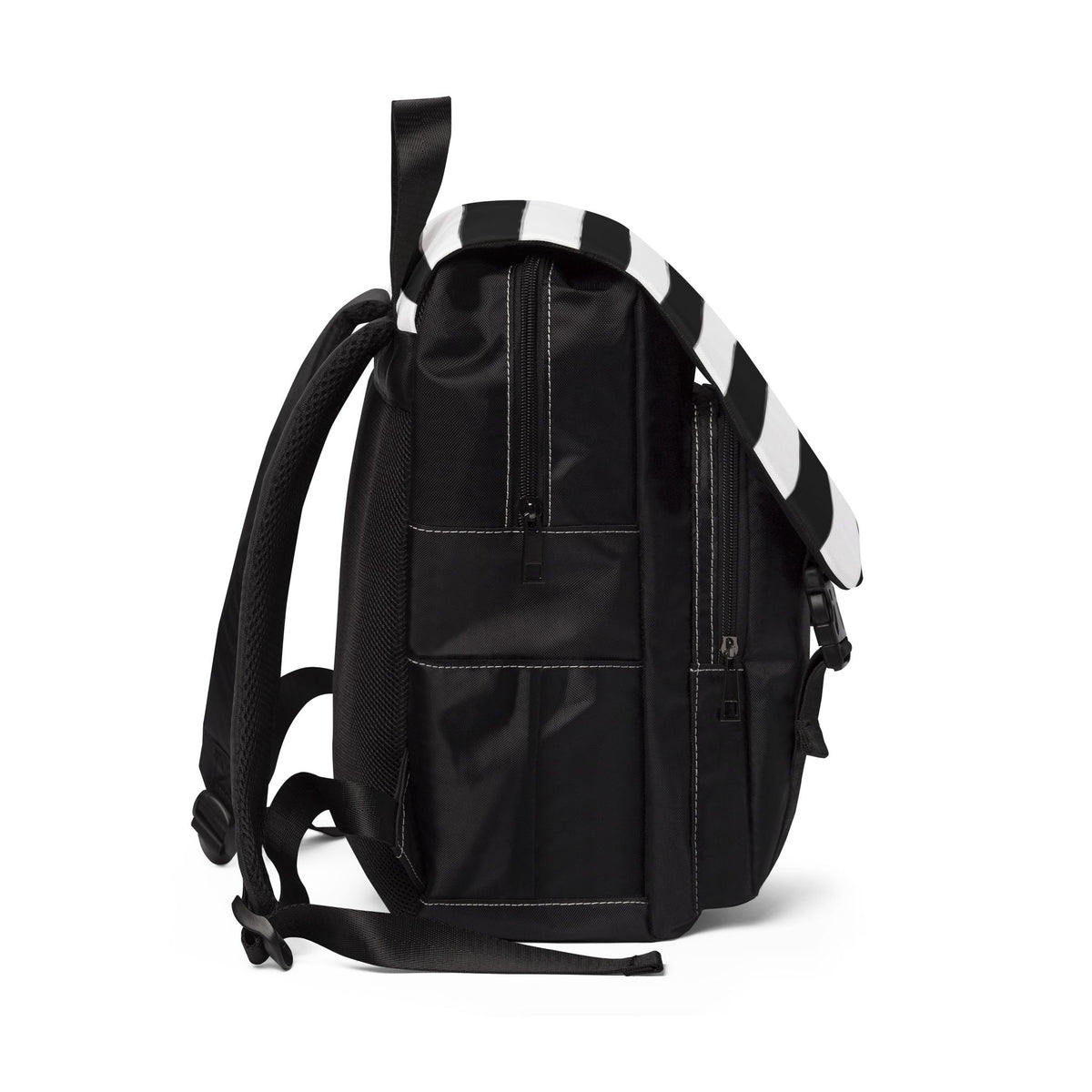 Black White Striped Backpack, Gothic Canvas Daypack, Alternative School Bag, Monochrome Travel Backpack, Goth Book Bag