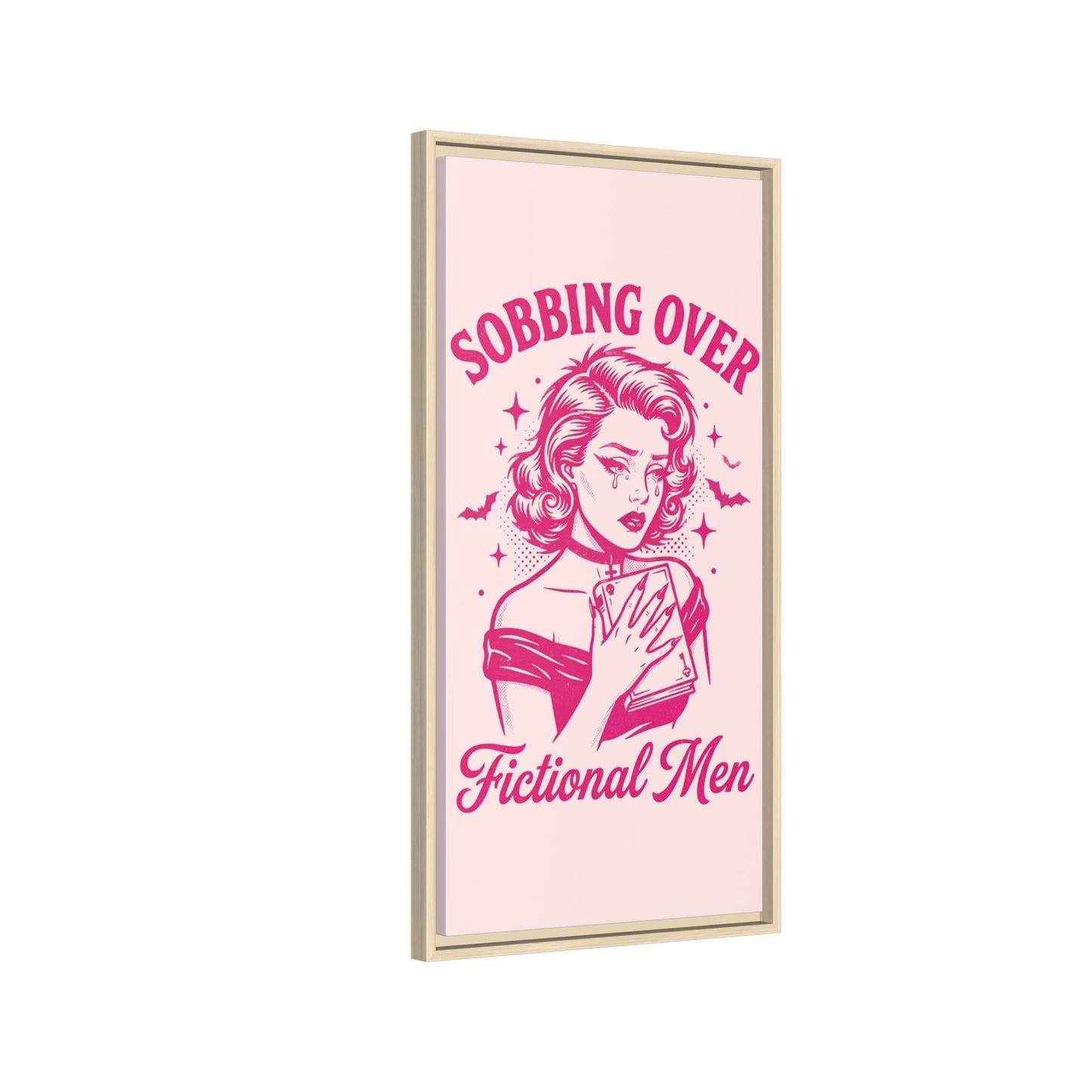 Framed Canvas Print — “Sobbing Over Fictional Men” Retro Pop Art