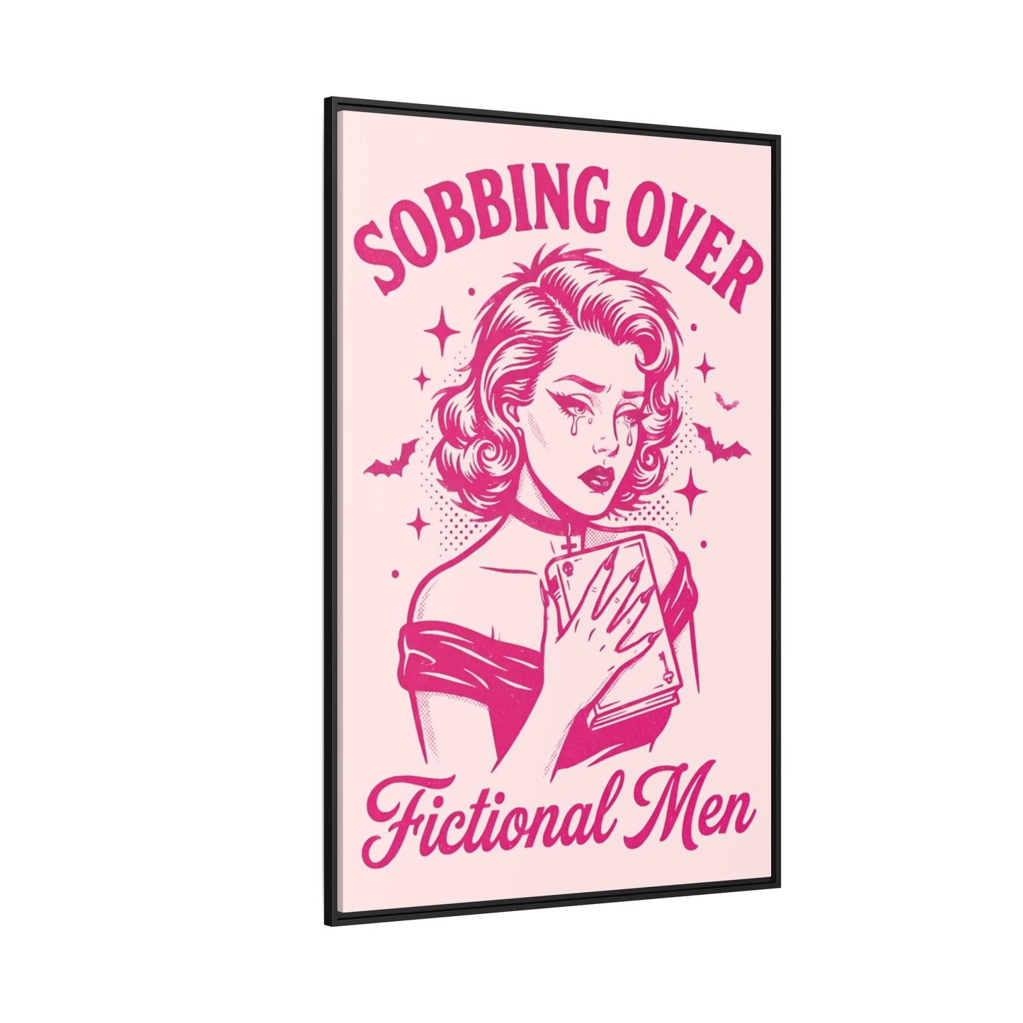 Framed Canvas Print — “Sobbing Over Fictional Men” Retro Pop Art