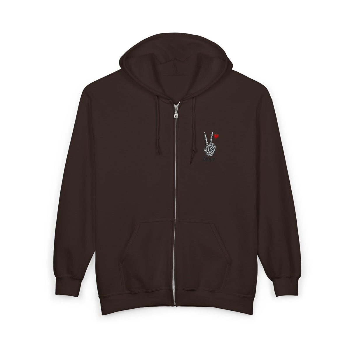 Peace Rabbit Zip Hoodie — Cute Bunny Giving Peace Sign with Tiny Red Heart